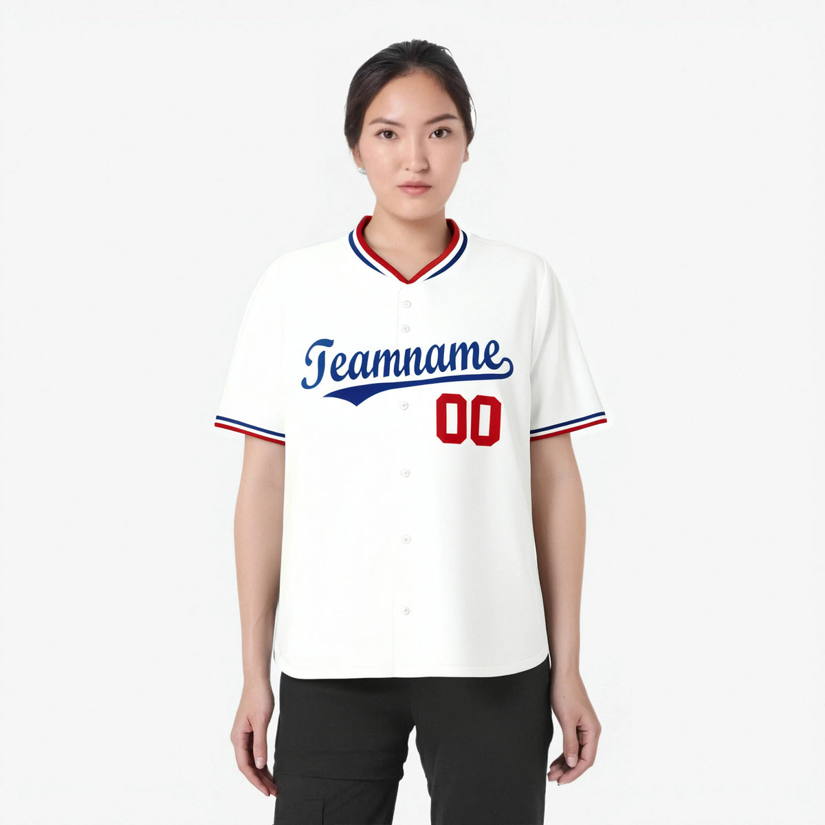 Custom White Red Blue Authentic Baseball Jersey