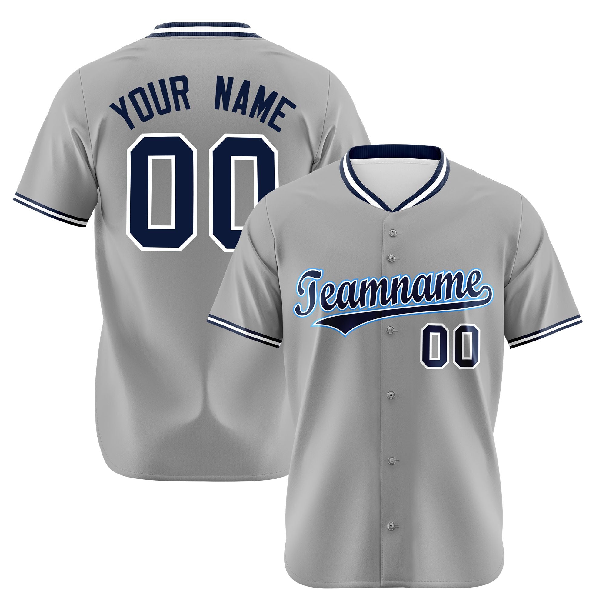 Custom Gray Navy White Authentic Baseball Jersey