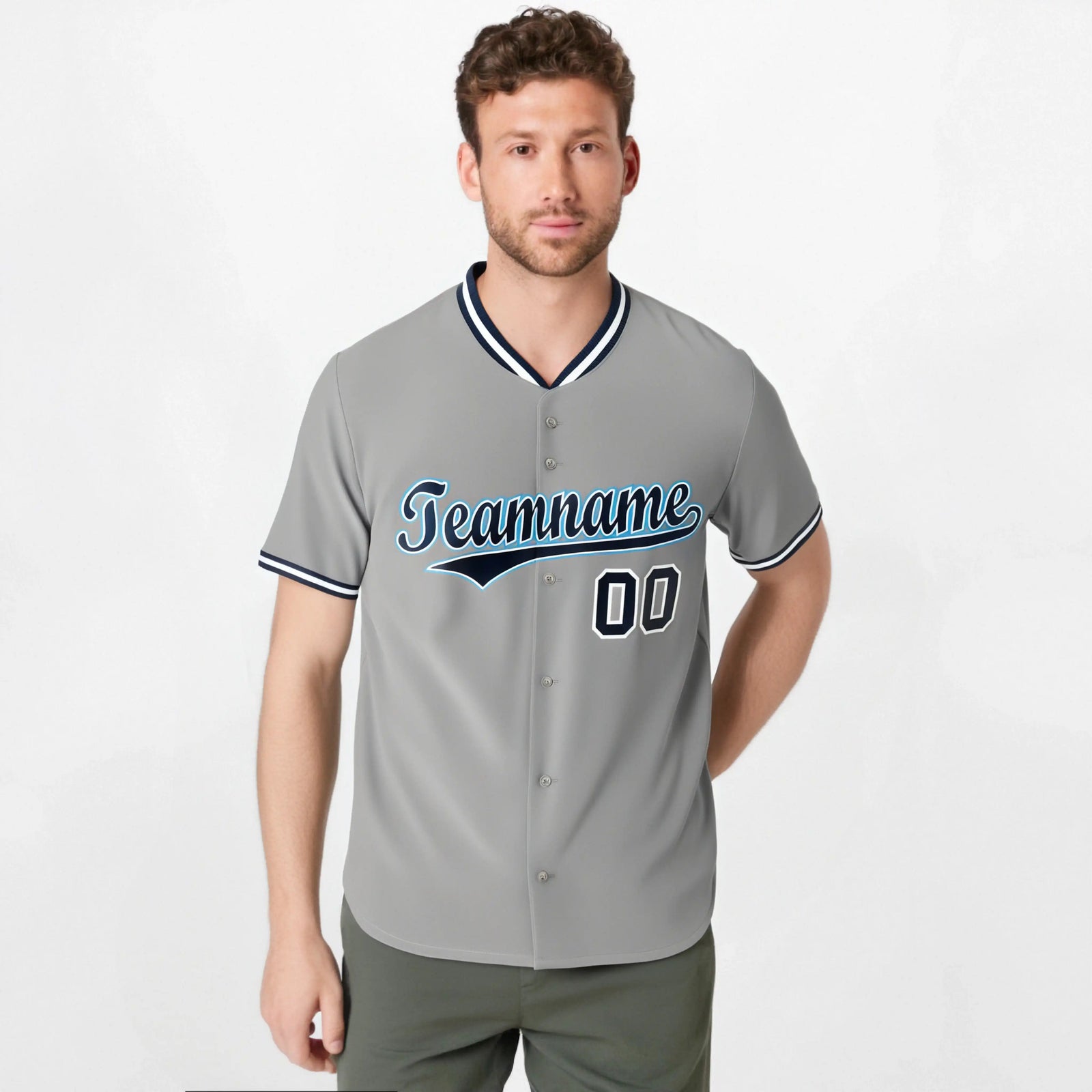 Custom Gray Navy White Authentic Baseball Jersey