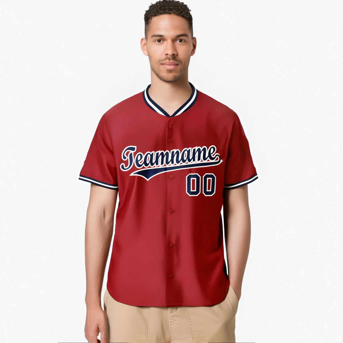 Custom Red Navy White Authentic Baseball Jersey
