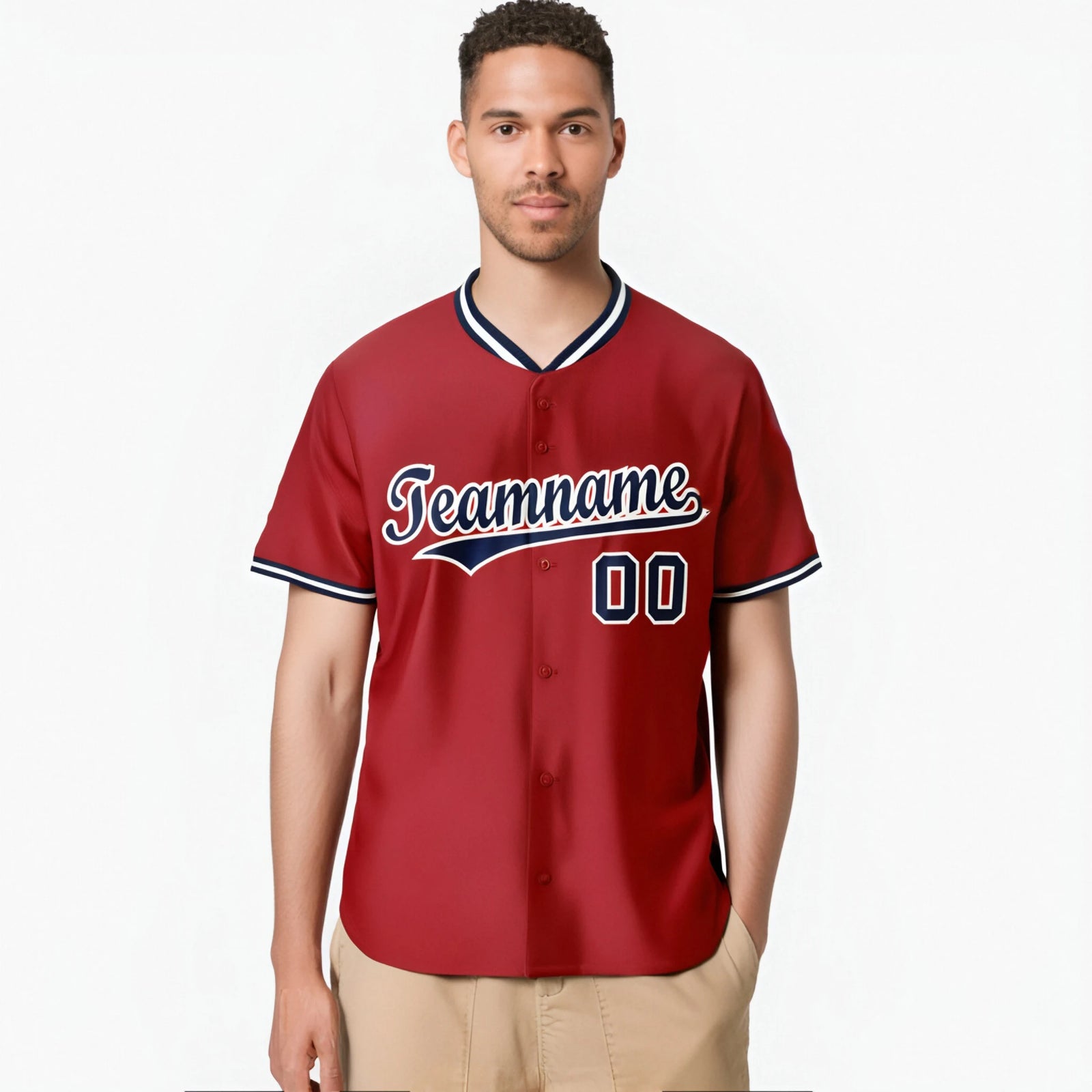 Custom Red Navy White Authentic Baseball Jersey