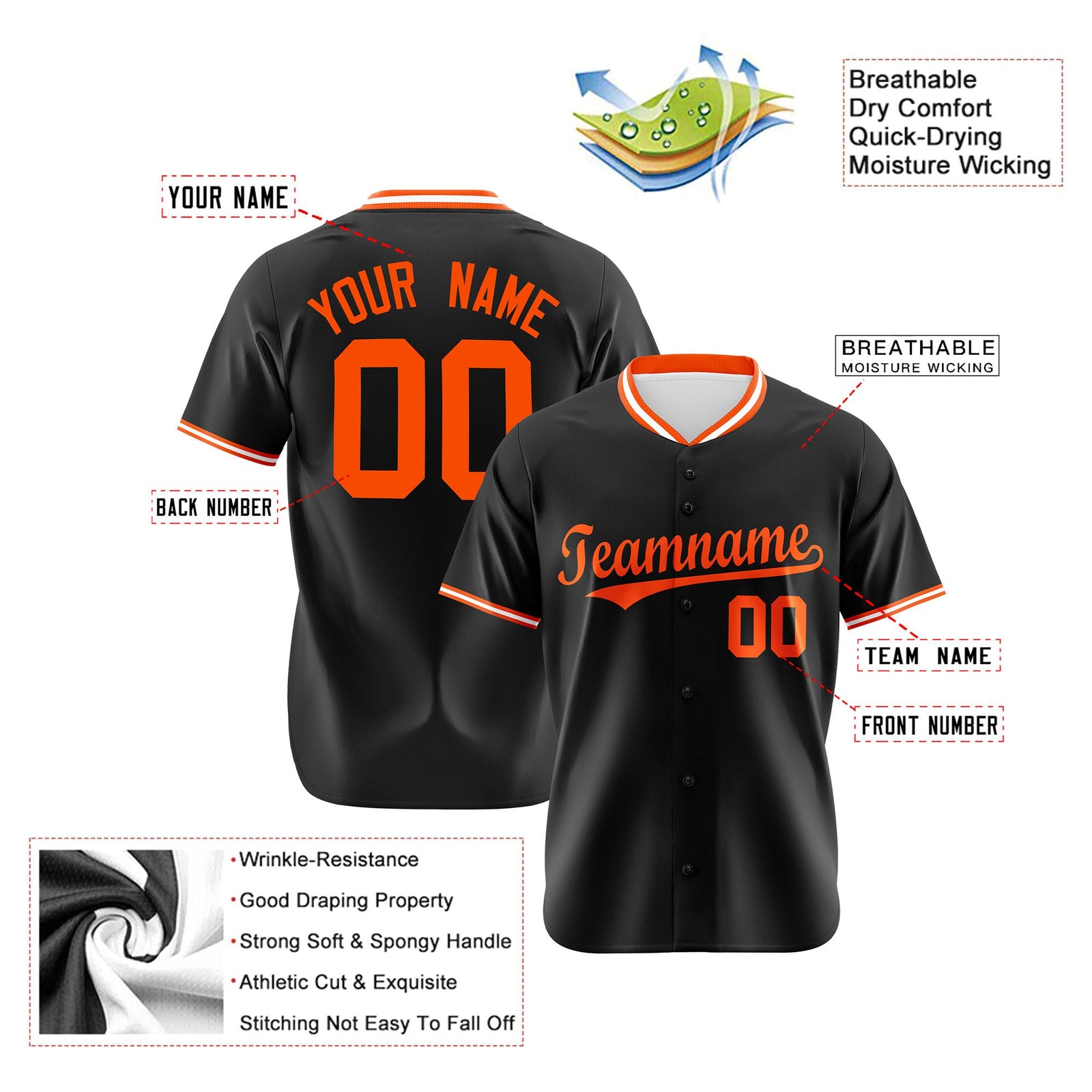 Custom Black Orange White Authentic Baseball Jersey