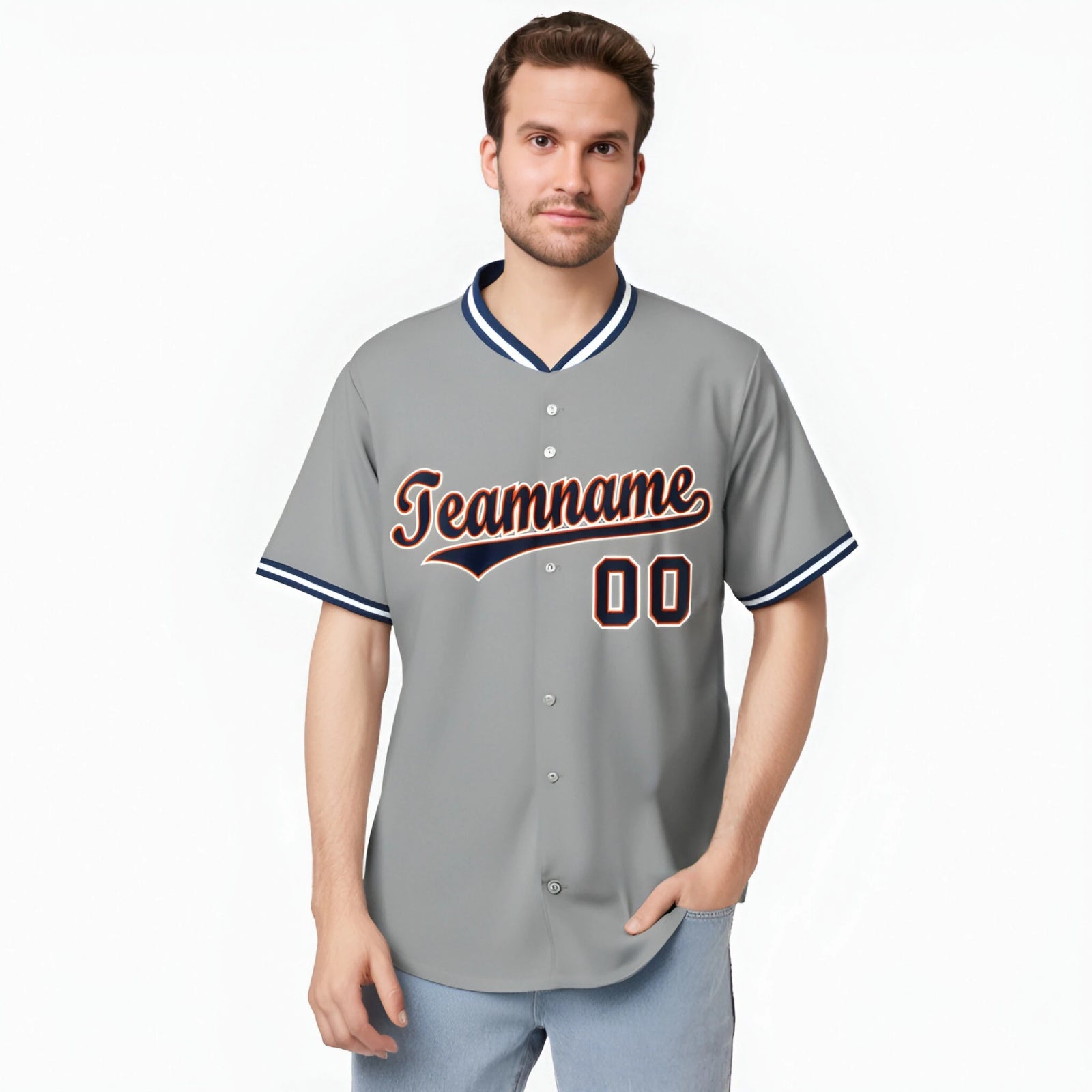 Custom Gray Orange Navy Authentic Baseball Jersey