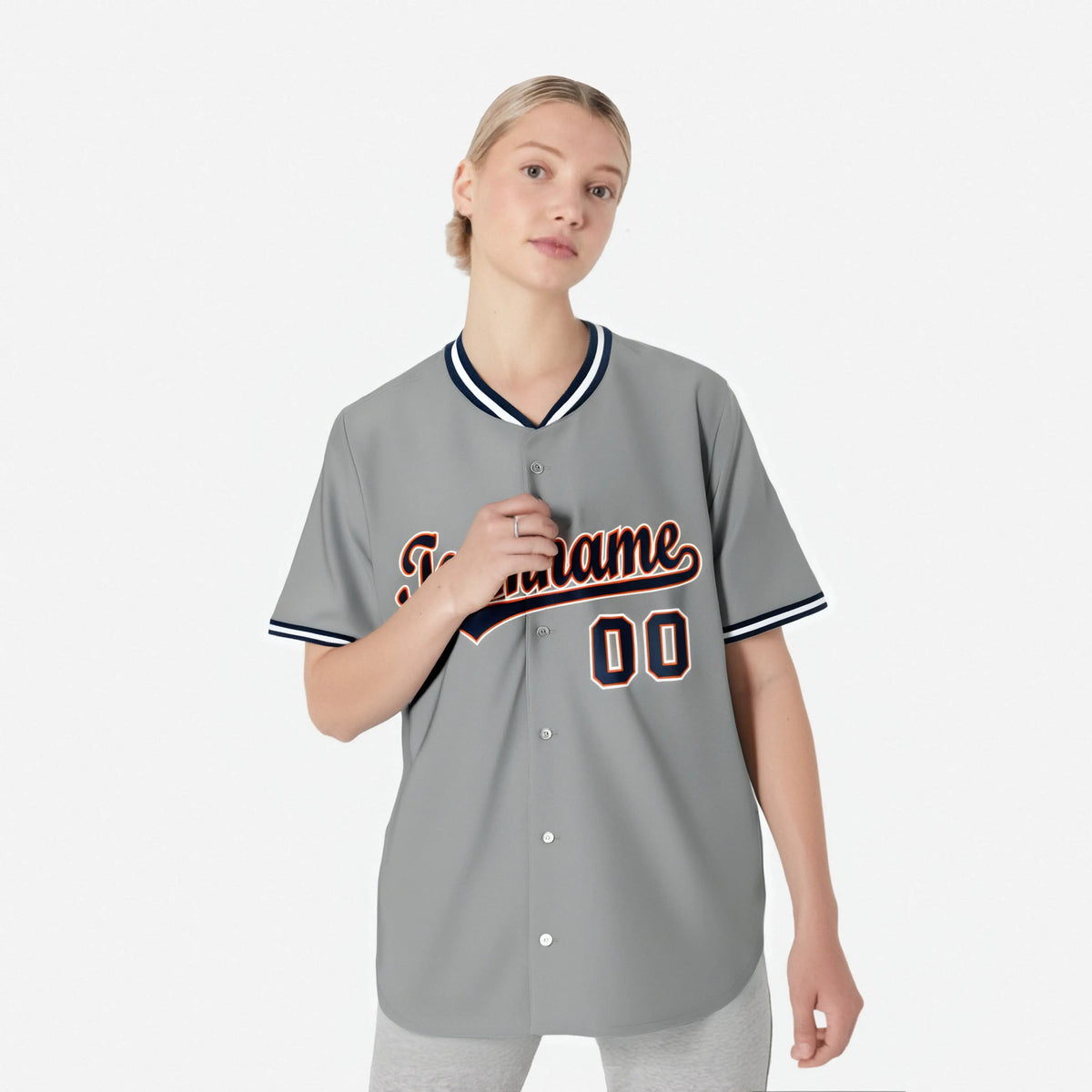 Custom Gray Orange Navy Authentic Baseball Jersey