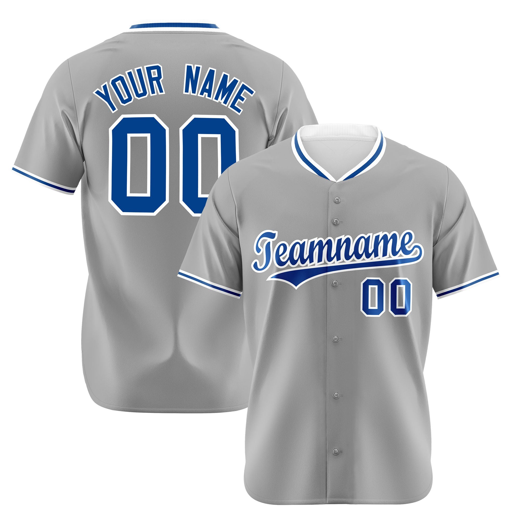 Custom Gray Royal Blue White Authentic Baseball Jersey