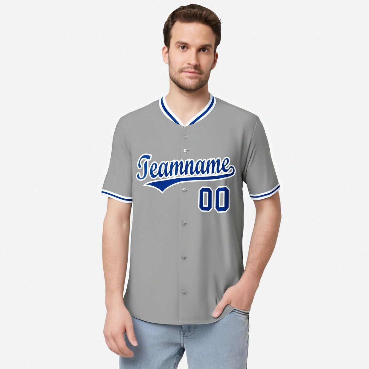 Custom Gray Royal Blue White Authentic Baseball Jersey