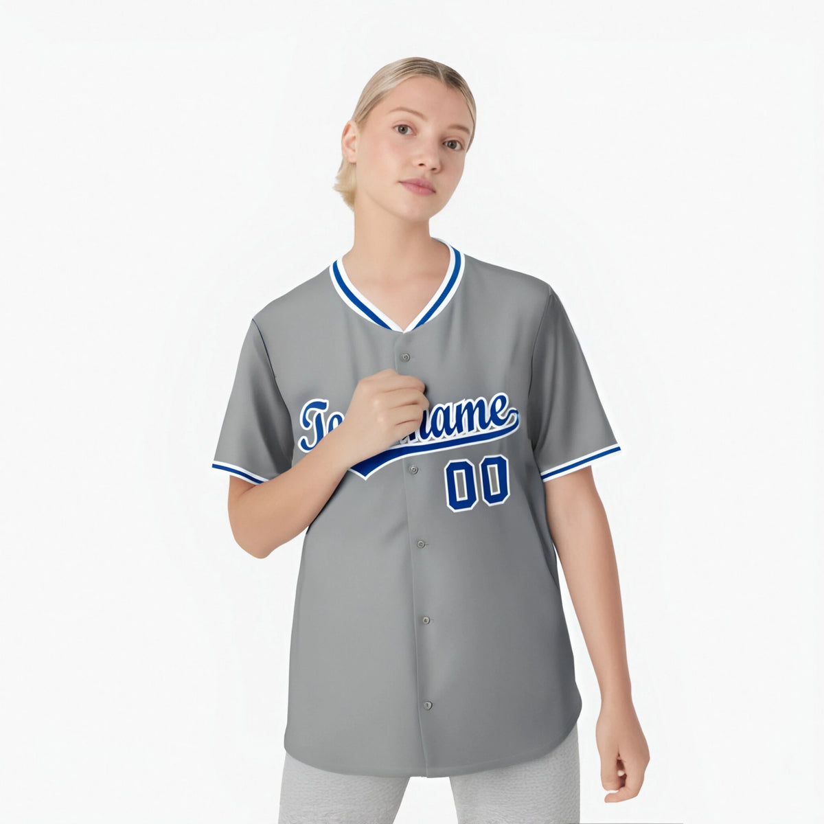 Custom Gray Royal Blue White Authentic Baseball Jersey