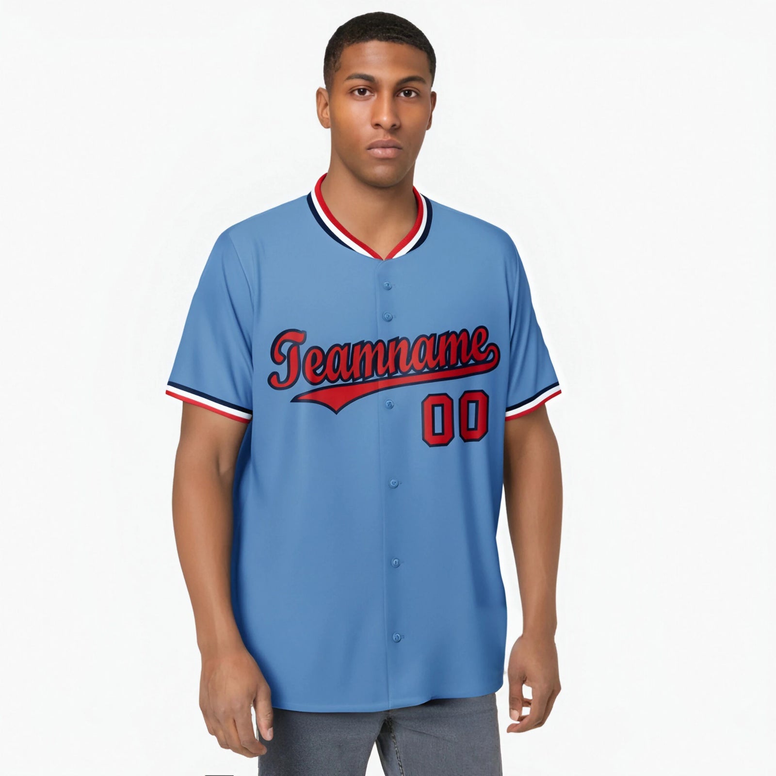 Custom Light Blue-Red-White Authentic Baseball Jersey