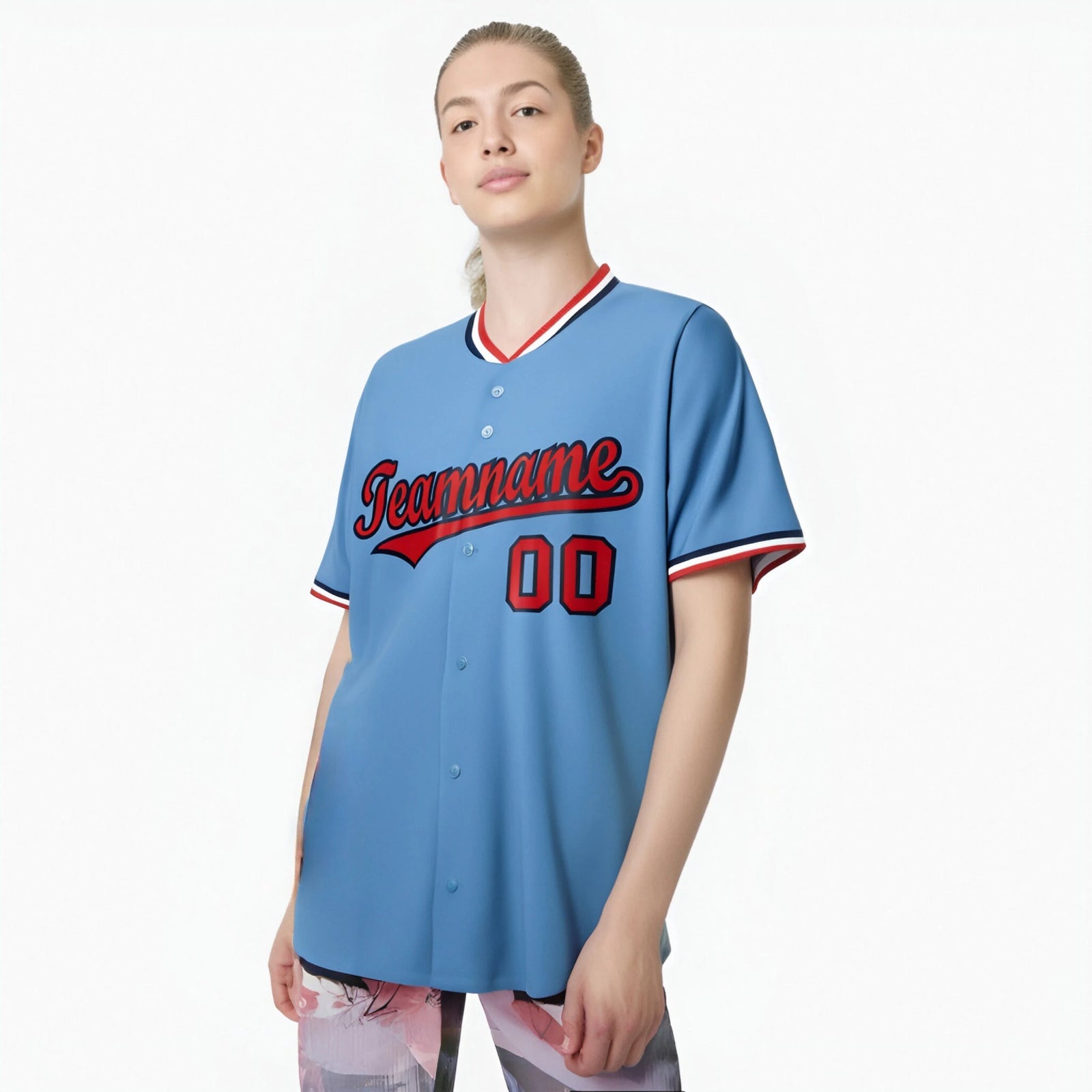 Custom Light Blue-Red-White Authentic Baseball Jersey