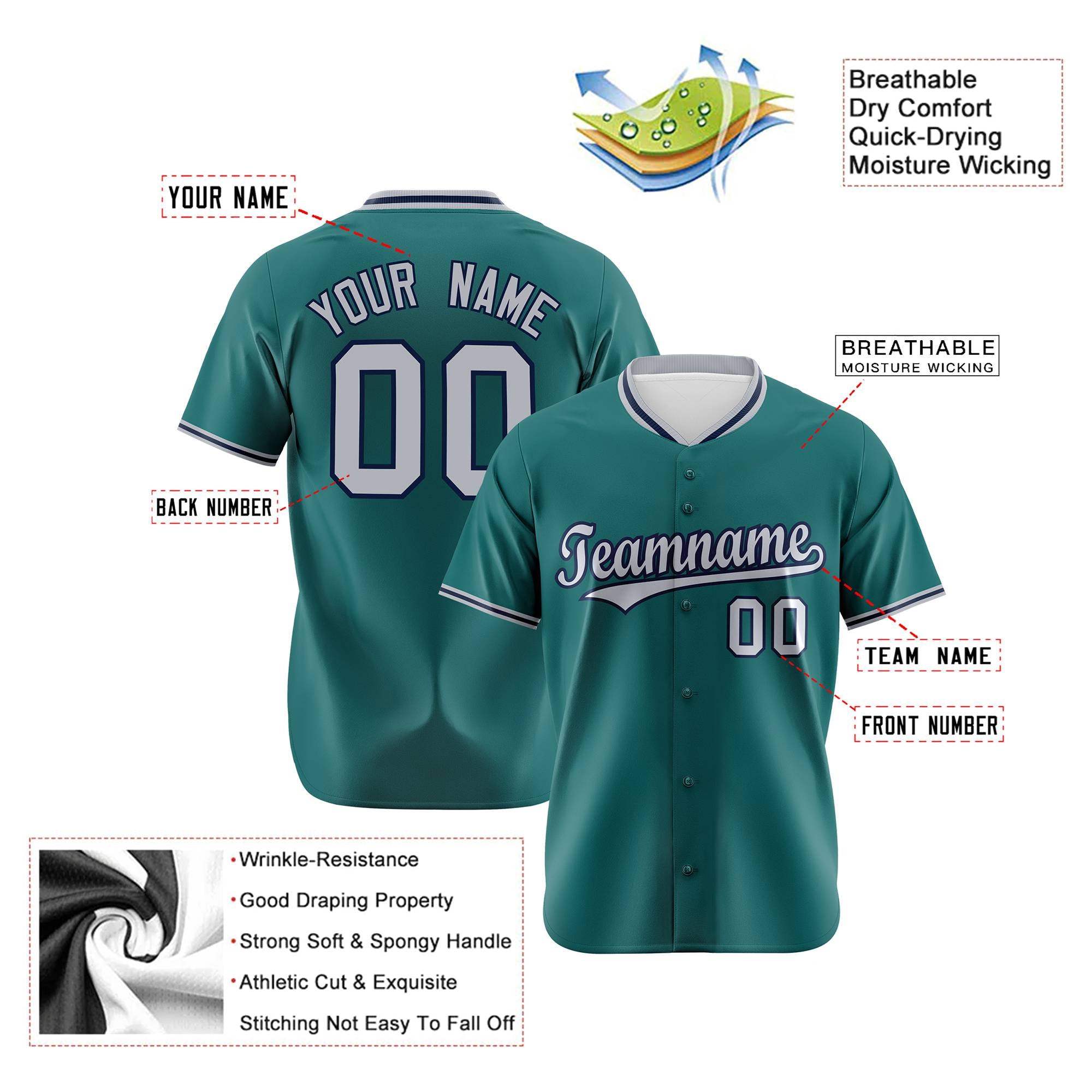 Custom Kelly-Green Gray-Navy Authentic Baseball Jersey