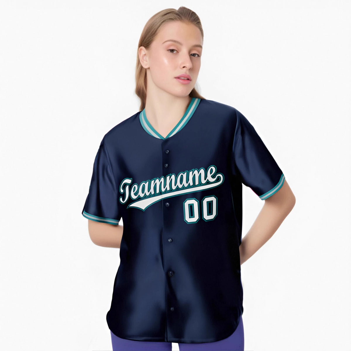 Custom Navy Aqua Gray Authentic Baseball Jersey