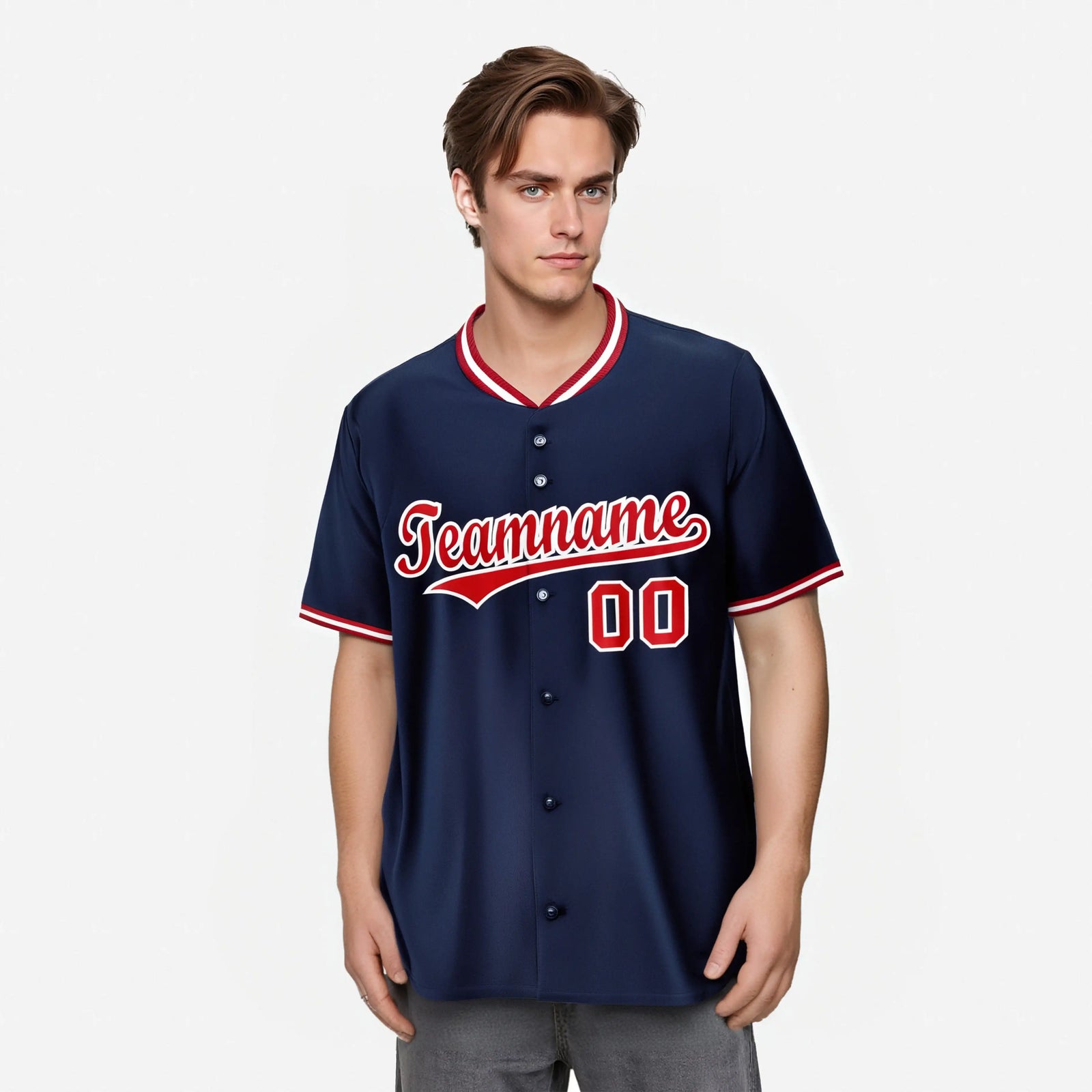 Custom Navy Red White Authentic Baseball Jersey