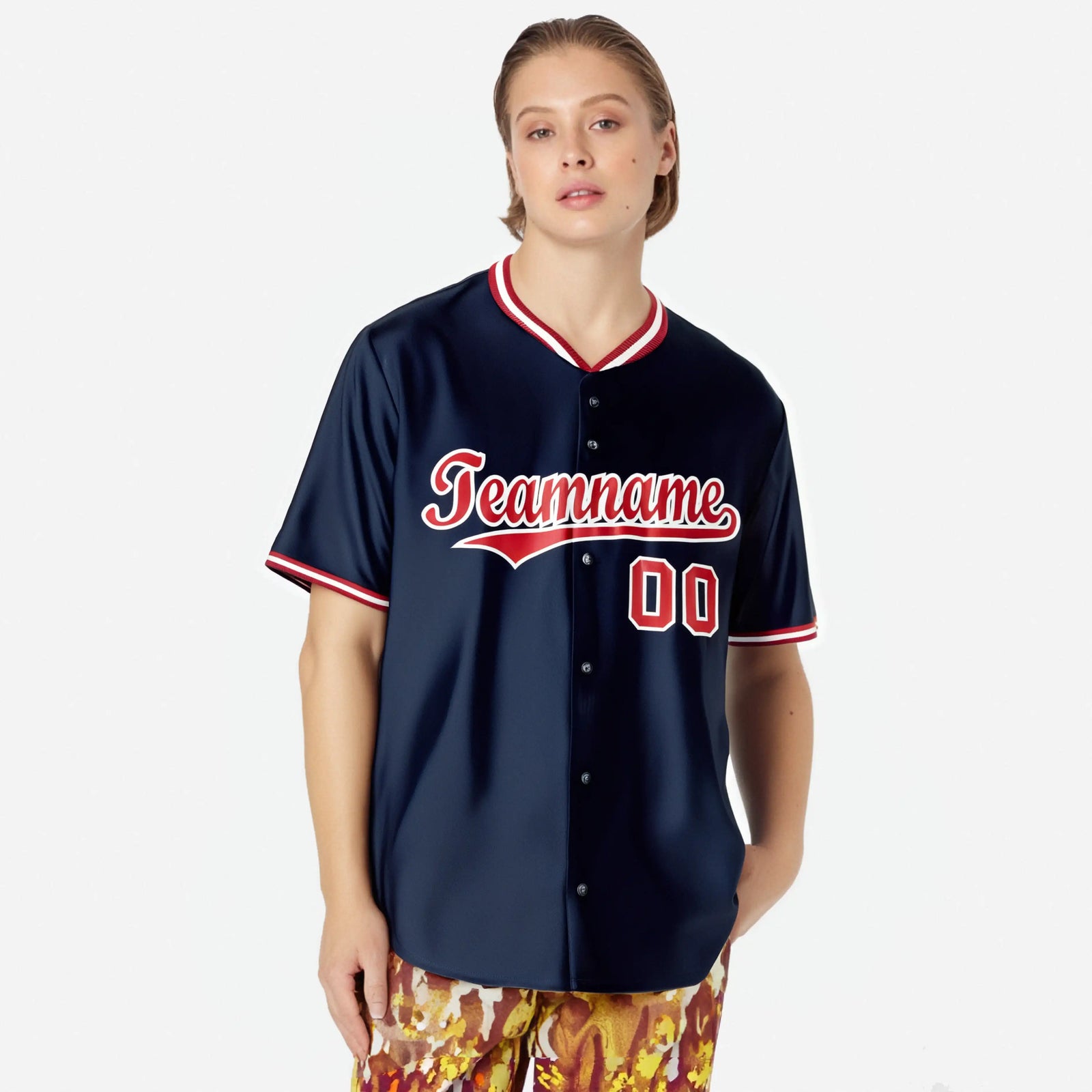 Custom Navy Red White Authentic Baseball Jersey