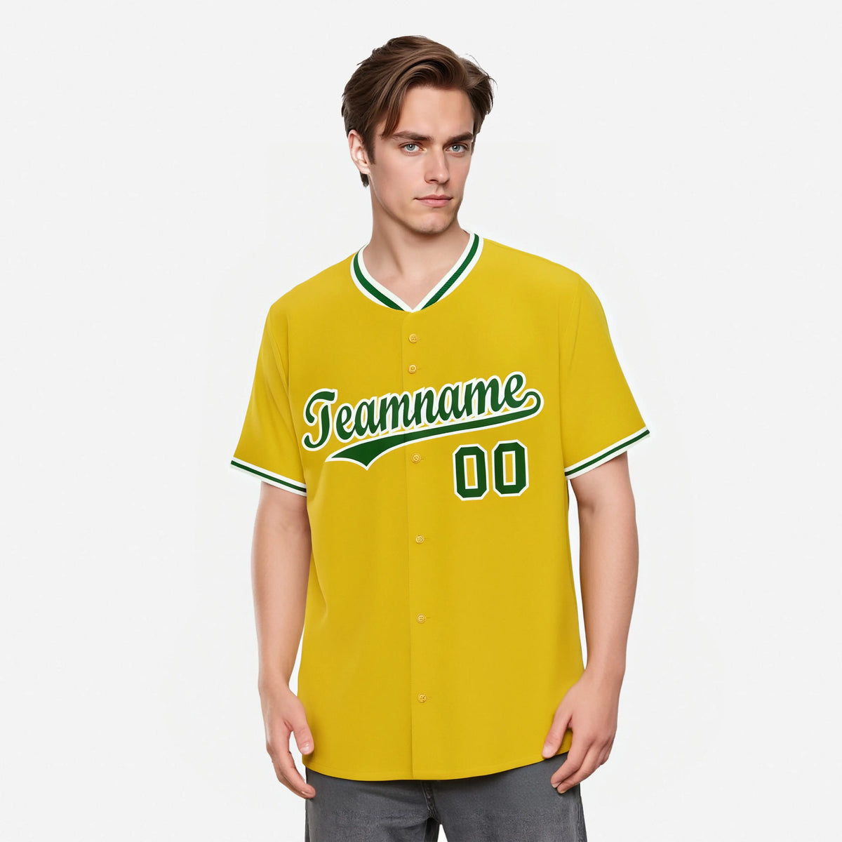 Custom Yellow Kelly Green White Authentic Baseball Jersey