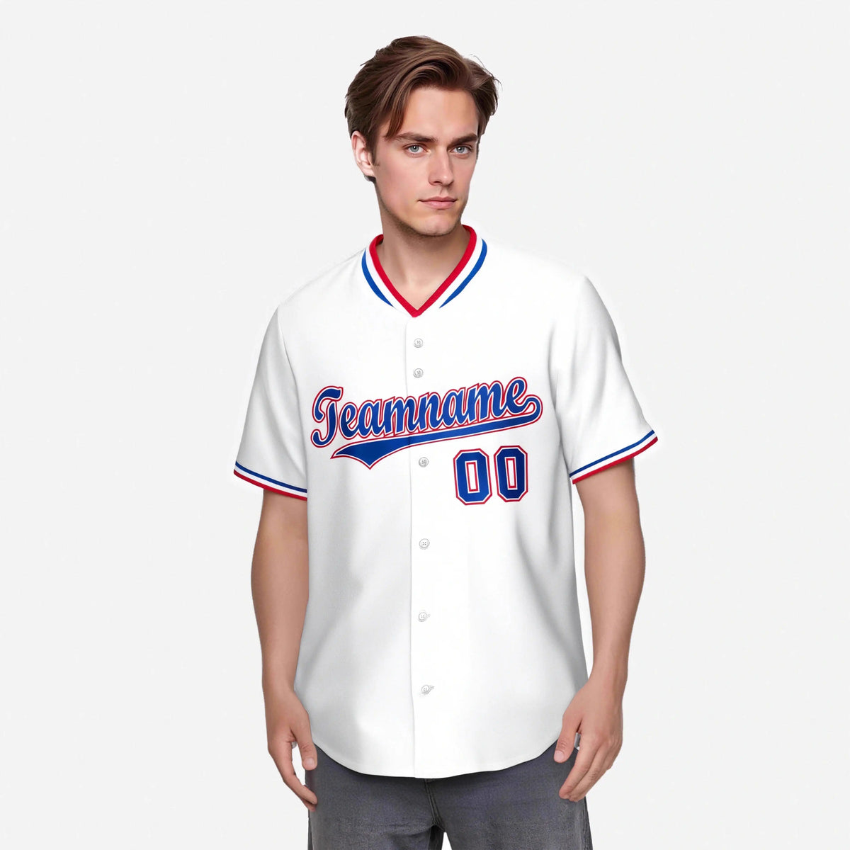 Custom White Royal Blue Red Authentic Baseball Jersey
