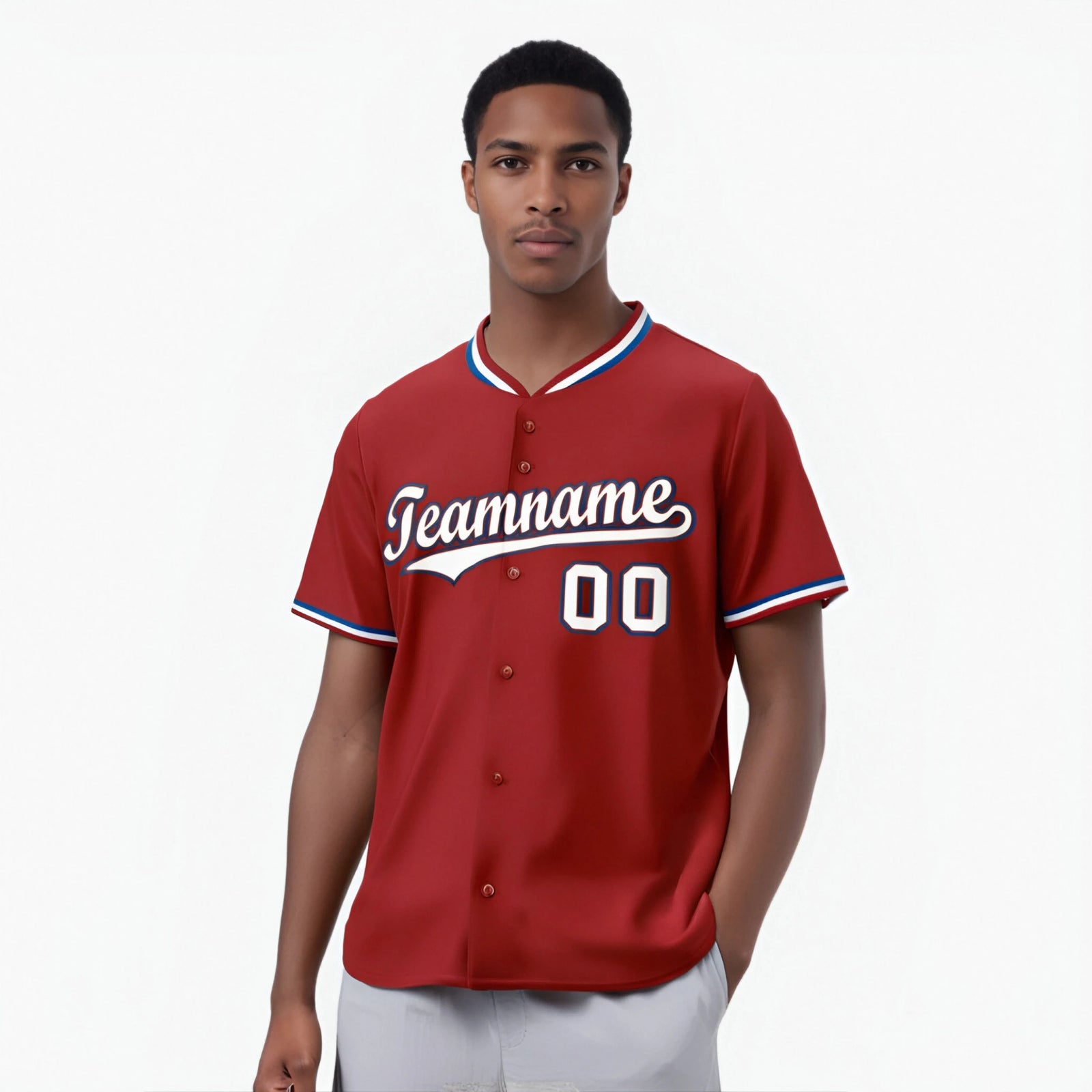 Custom Red Royal Blue White Authentic Baseball Jersey