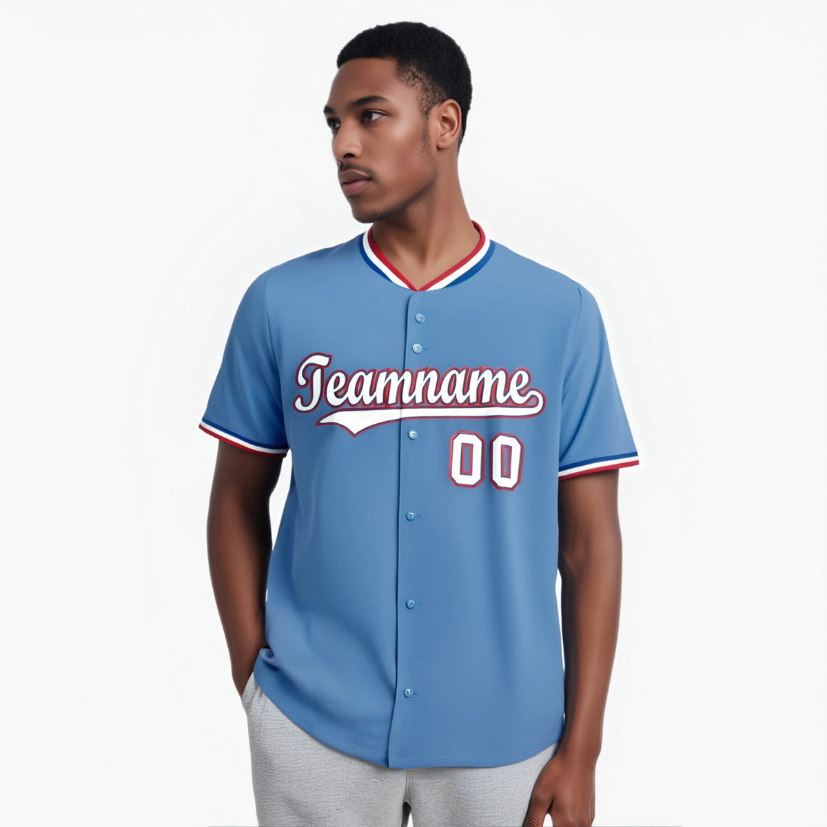 Custom Light Blue Red White Authentic Baseball Jersey