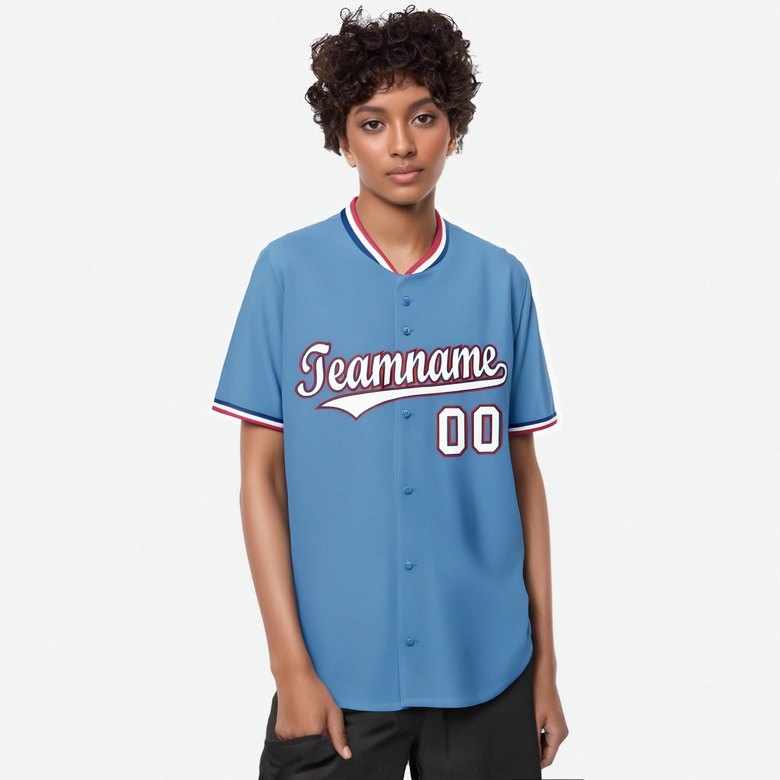 Custom Light Blue Red White Authentic Baseball Jersey
