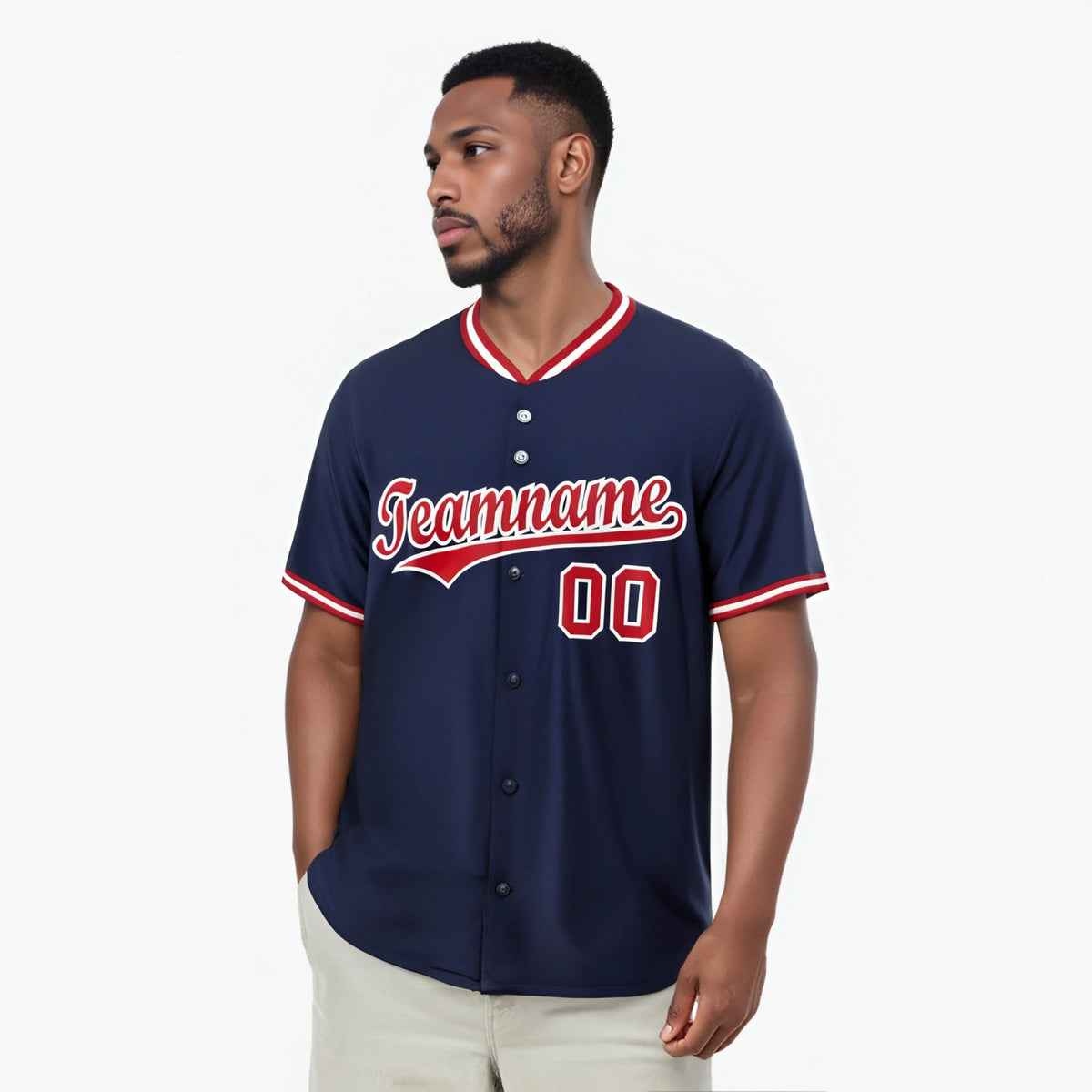 Custom Navy Red White Authentic Baseball Jersey