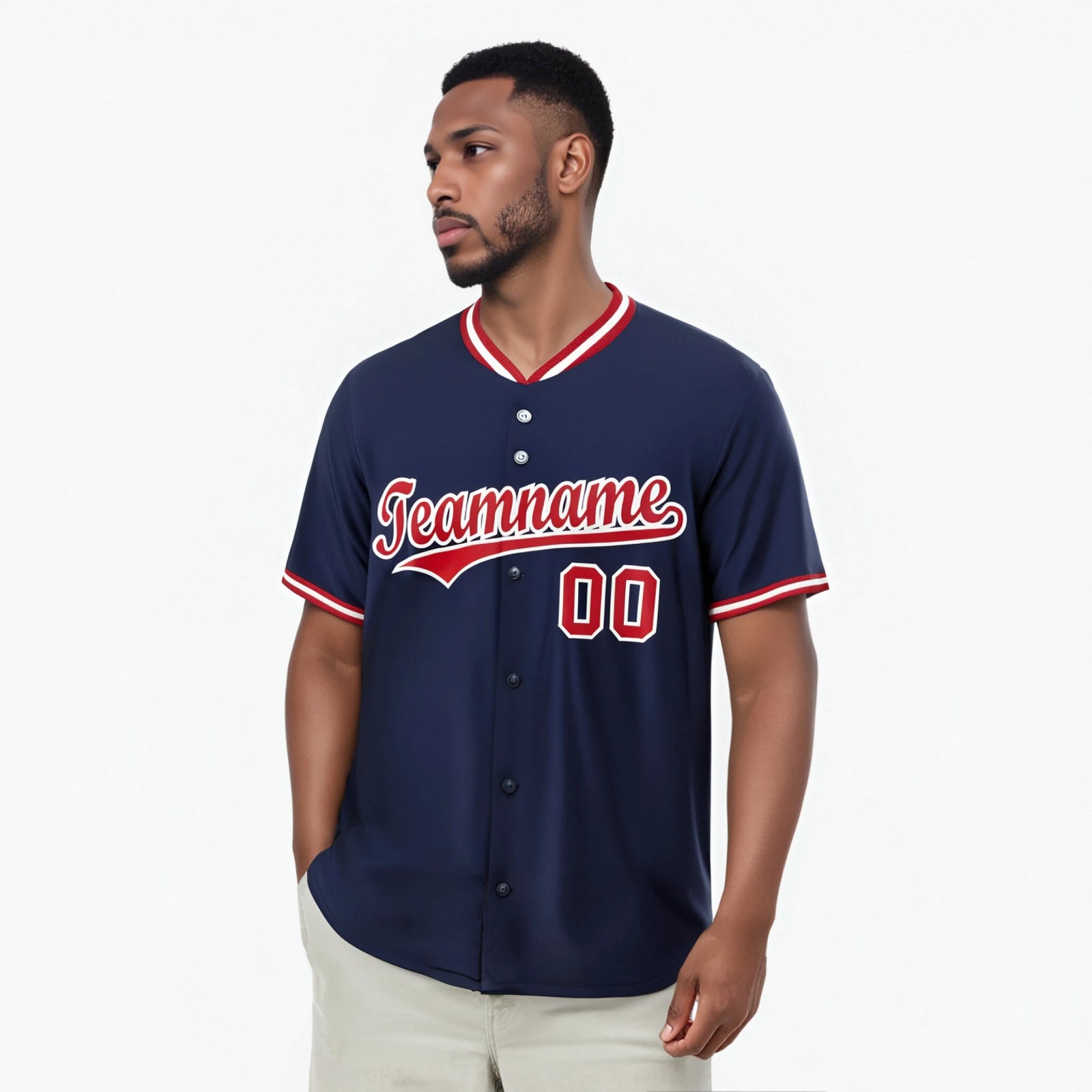Custom Navy Red White Authentic Baseball Jersey
