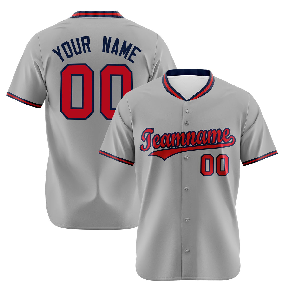 Custom Gray Red Navy Authentic Baseball Jersey