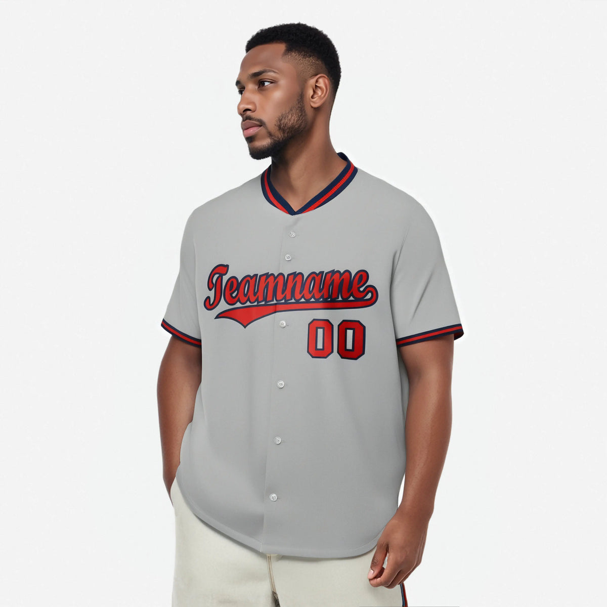 Custom Gray Red Navy Authentic Baseball Jersey