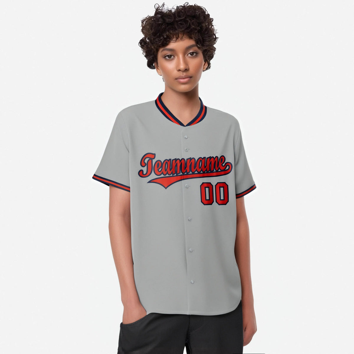 Custom Gray Red Navy Authentic Baseball Jersey