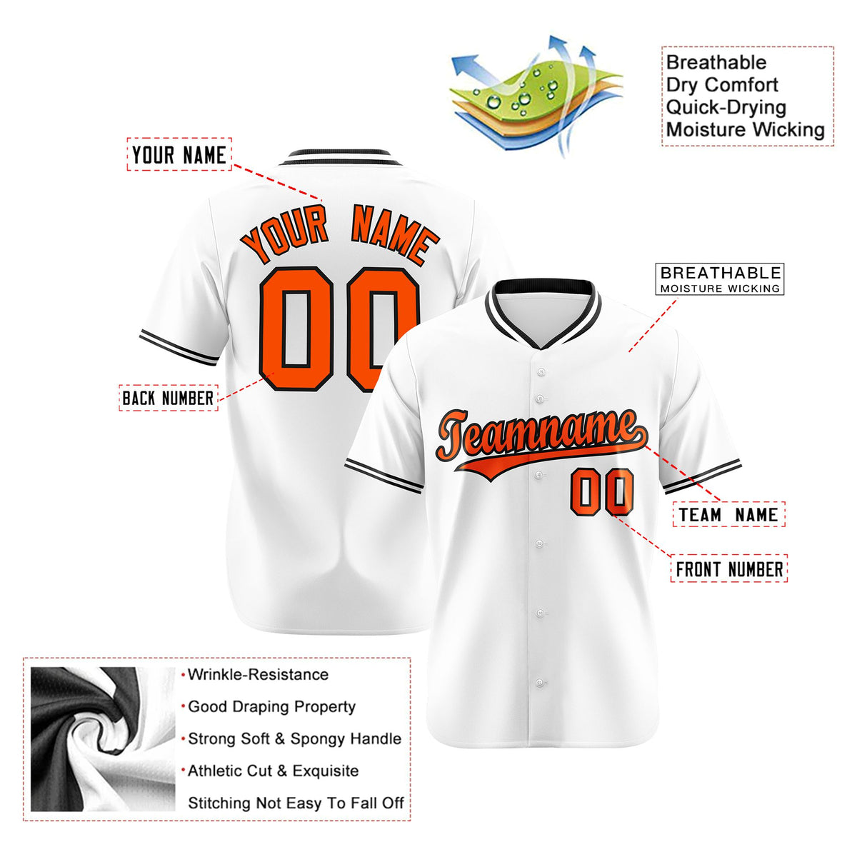 Custom White Orange Black Authentic Baseball Jersey