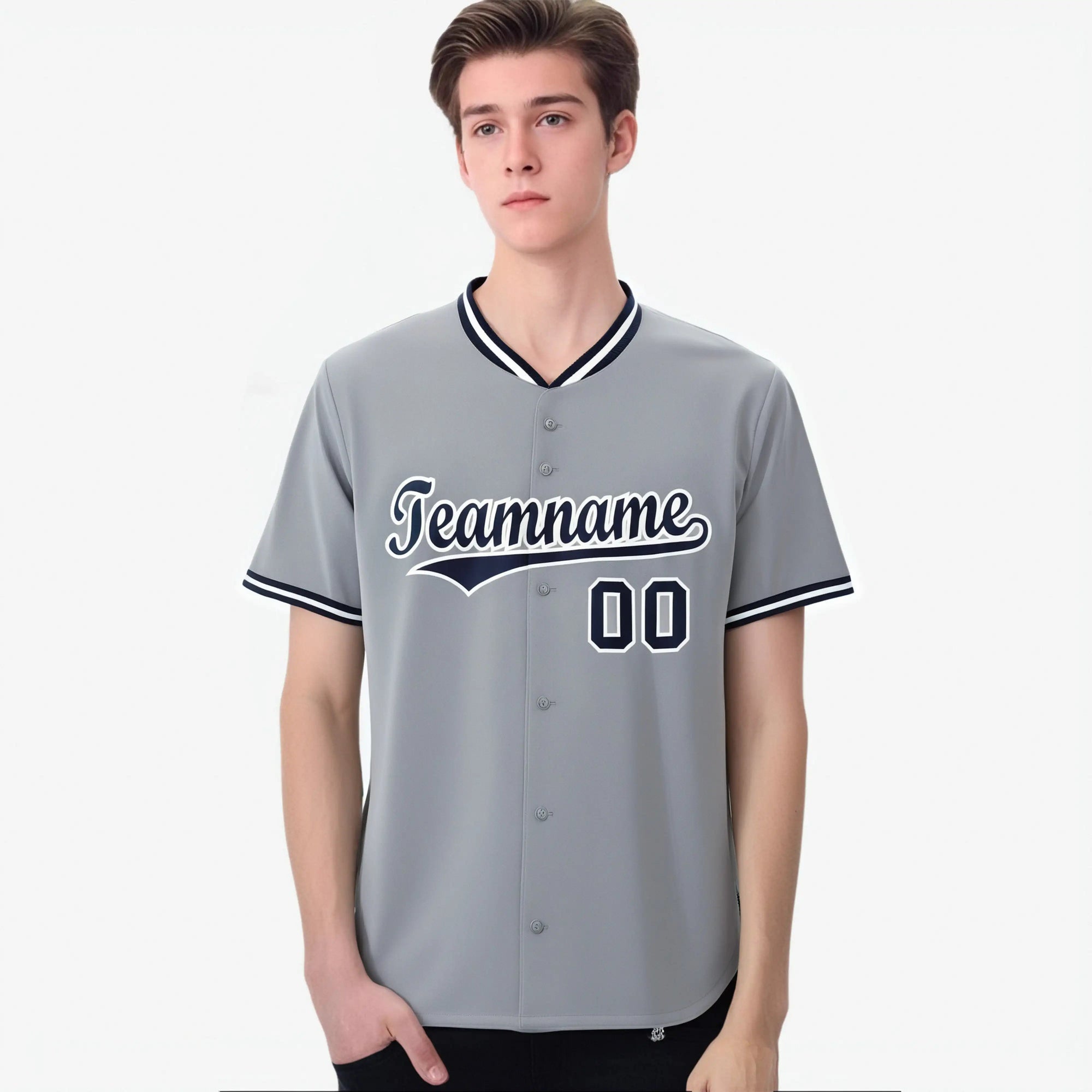 Custom Gray Navy White Authentic Baseball Jersey