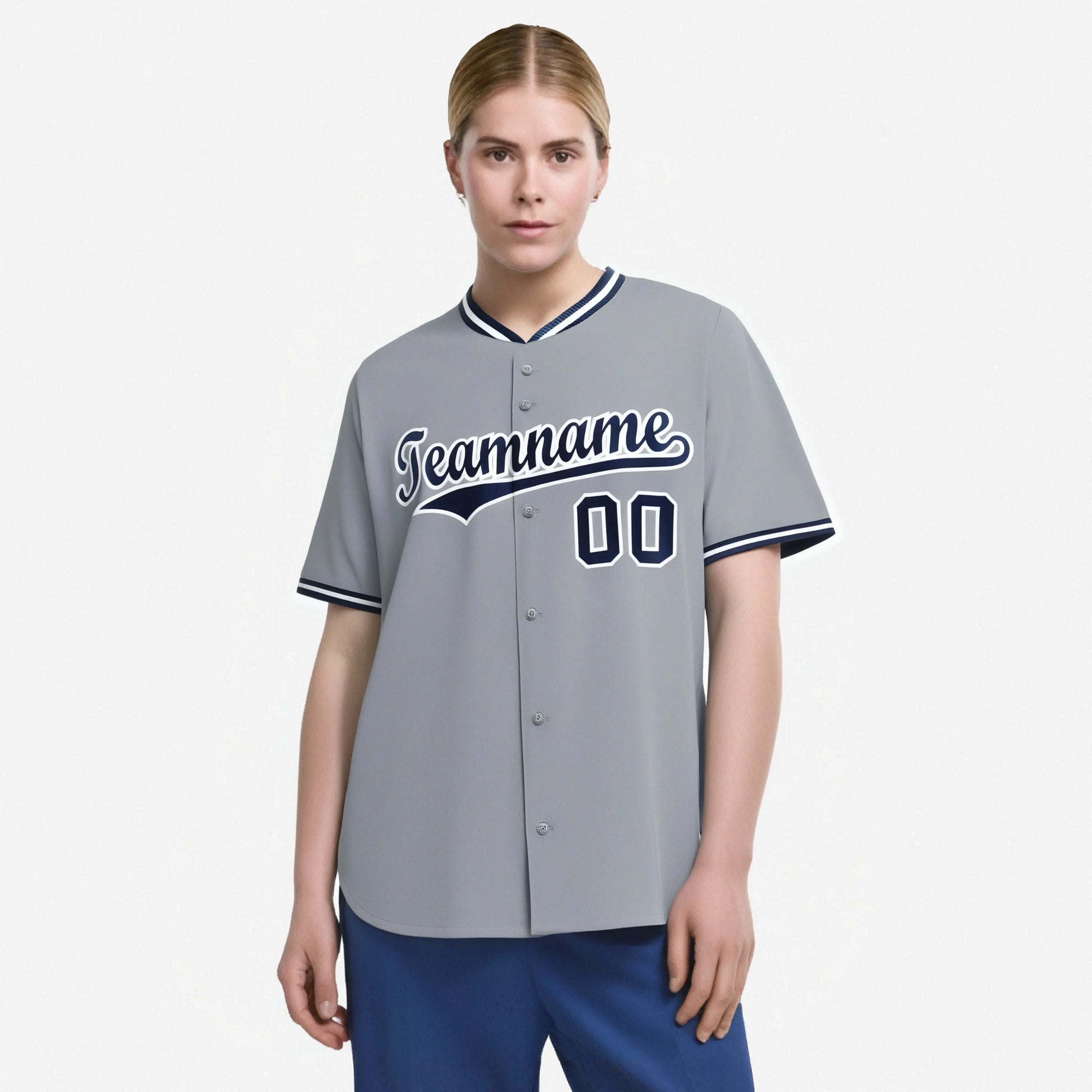 Custom Gray Navy White Authentic Baseball Jersey