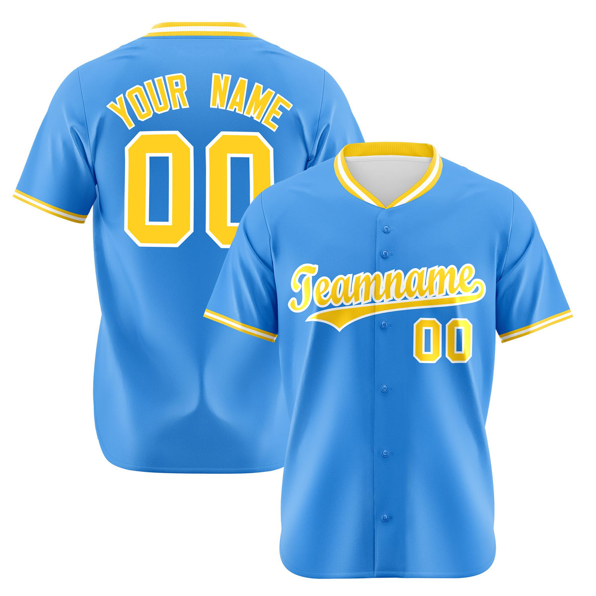 Custom Powder Blue Gold White Authentic Baseball Jersey