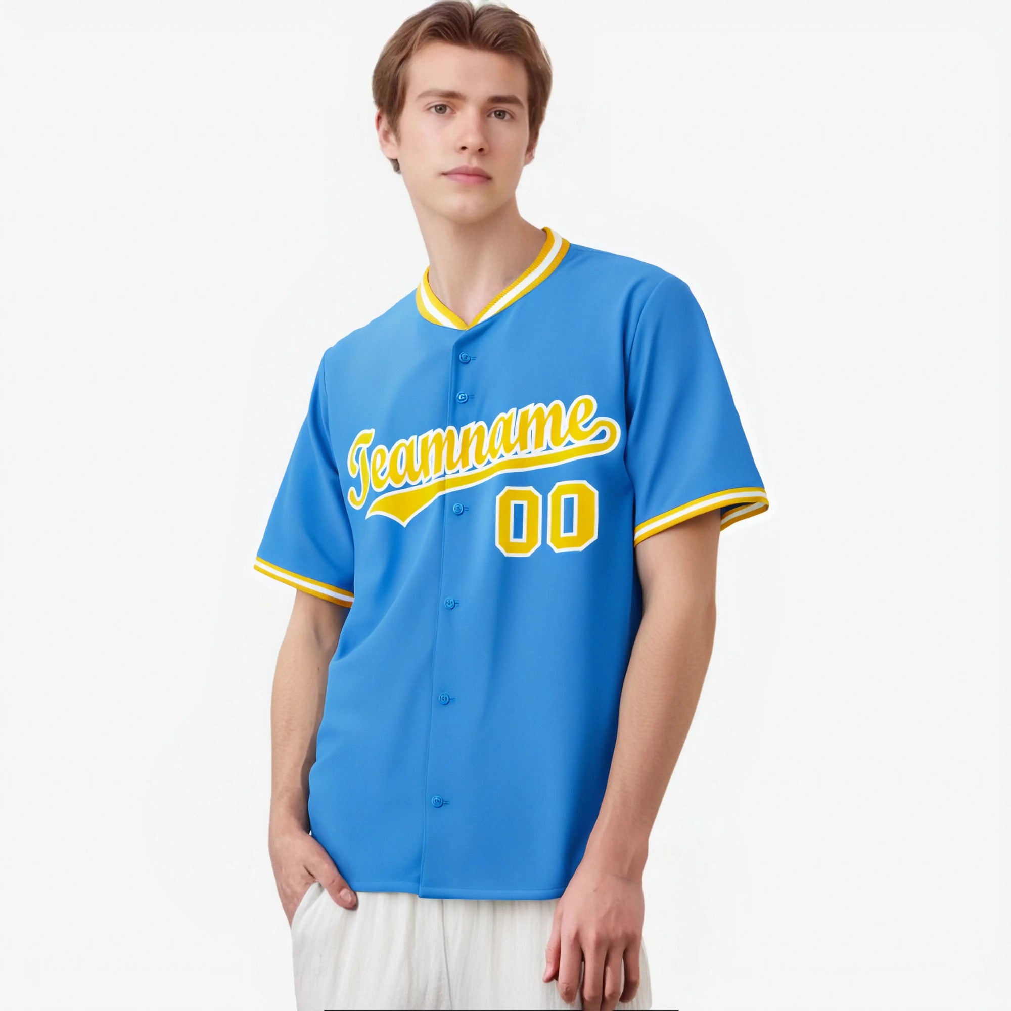 Custom Powder Blue Gold White Authentic Baseball Jersey