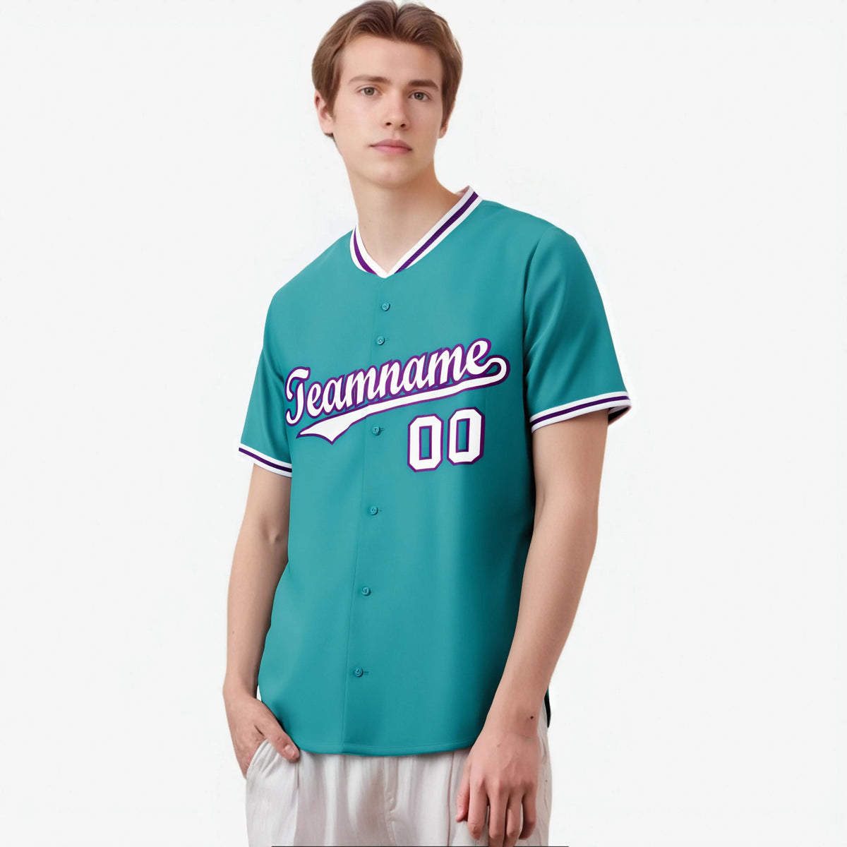 Custom Aqua Purple White Authentic Baseball Jersey