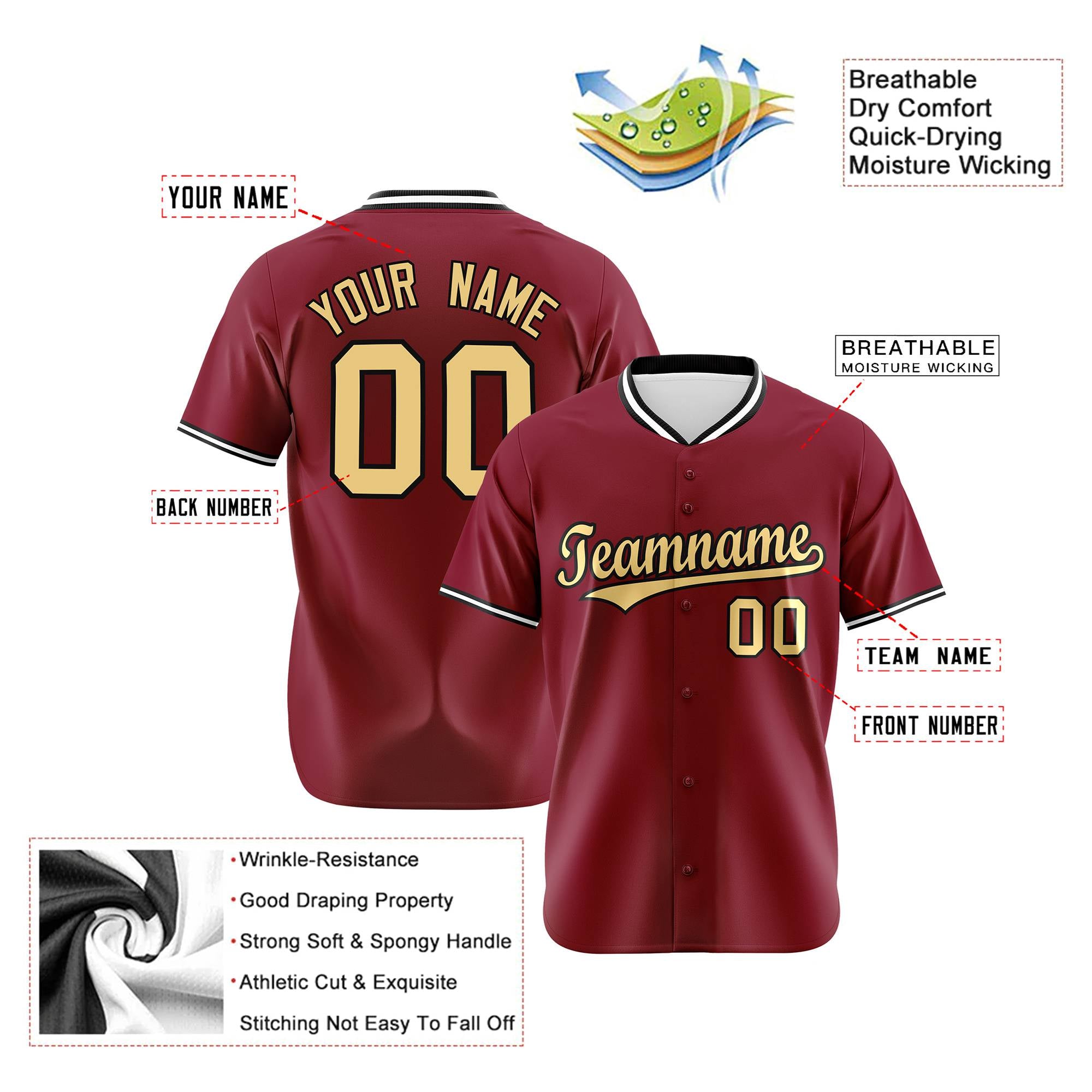 Custom Crimson Gold White Authentic Baseball Jersey