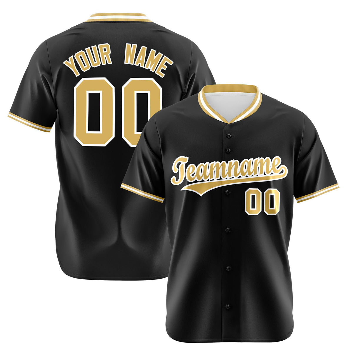 Custom Black Old Gold White Authentic Baseball Jersey