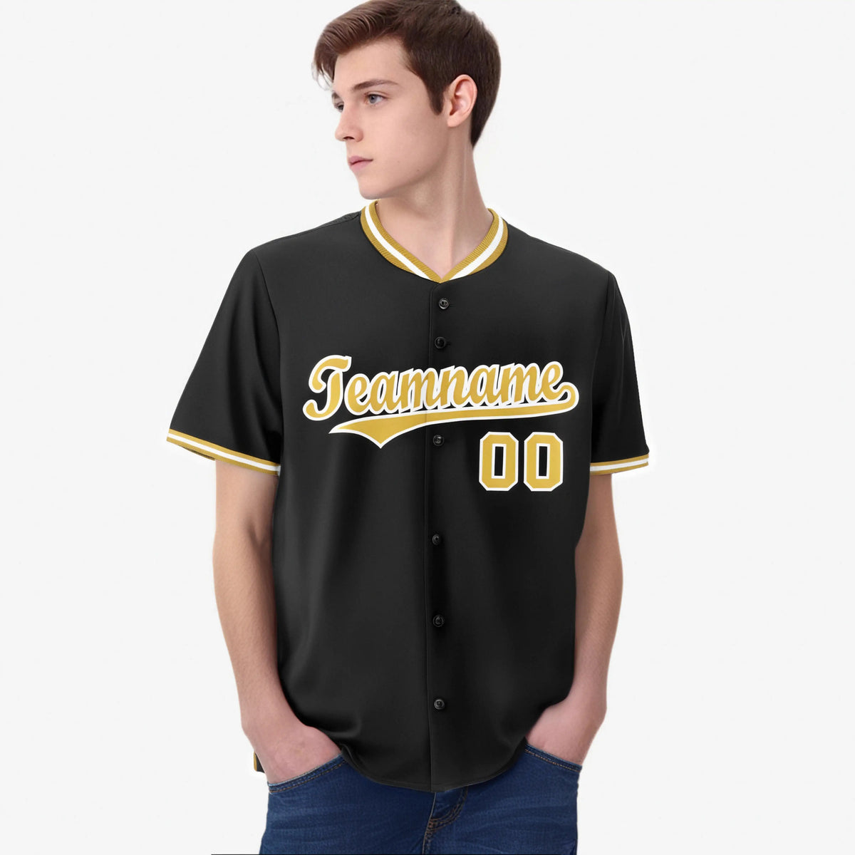 Custom Black Old Gold White Authentic Baseball Jersey