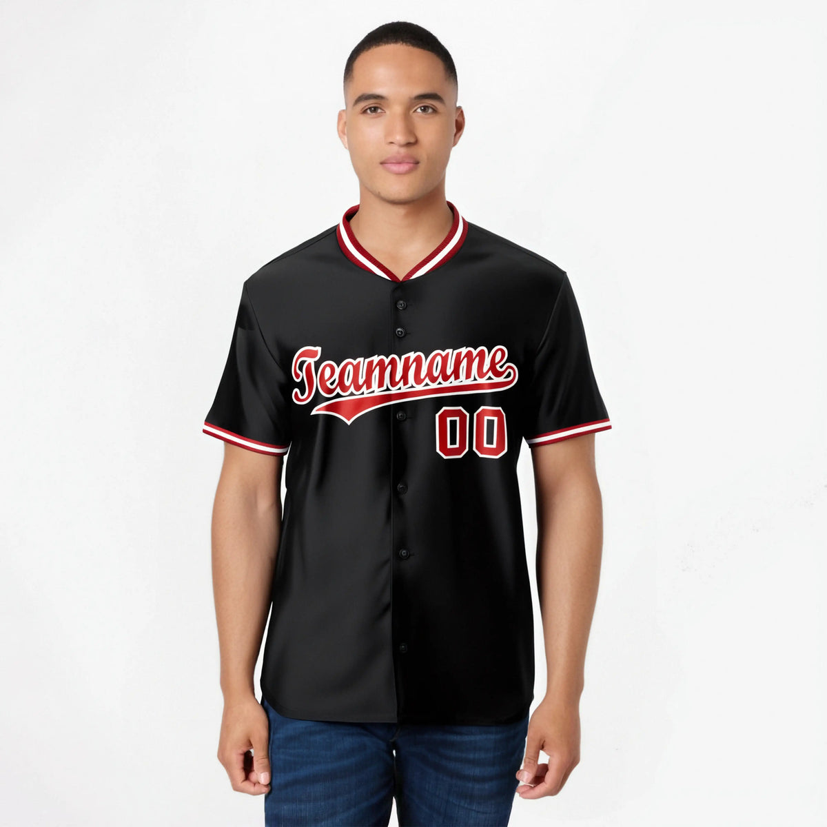 Custom Black Red White Authentic Baseball Jersey