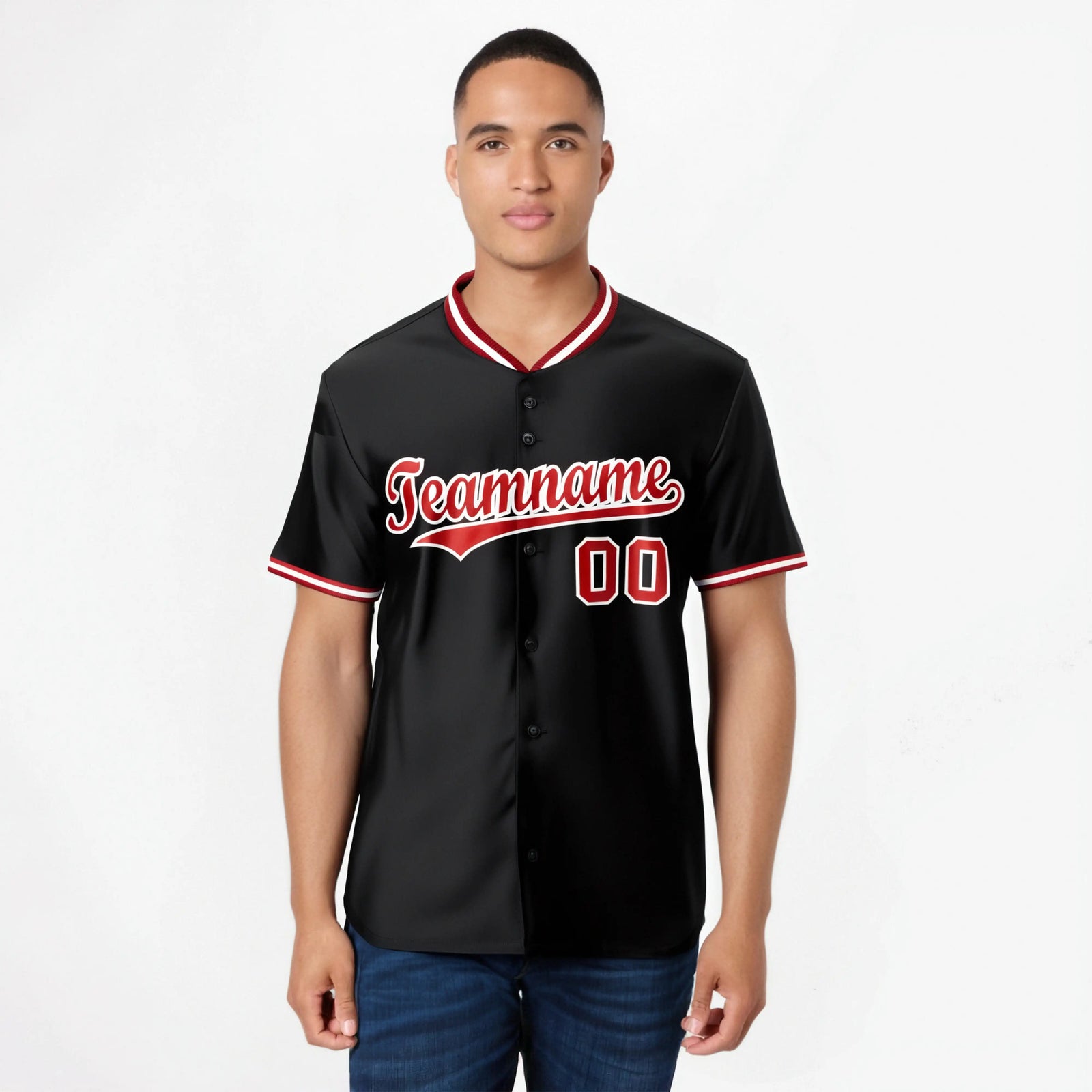 Custom Black Red White Authentic Baseball Jersey