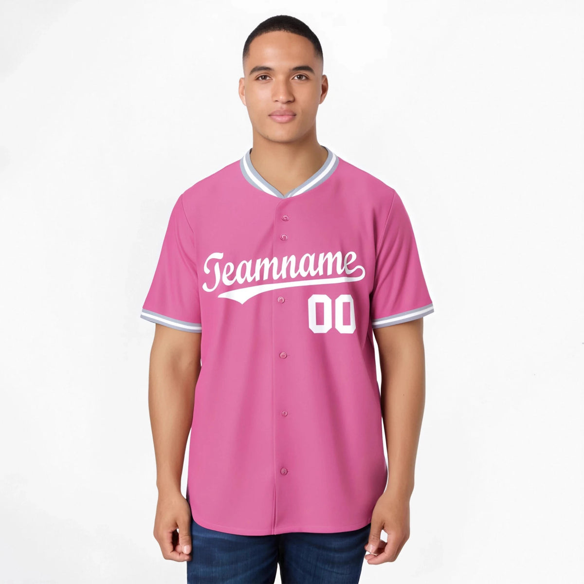 Custom Pink Gray White Authentic Baseball Jersey