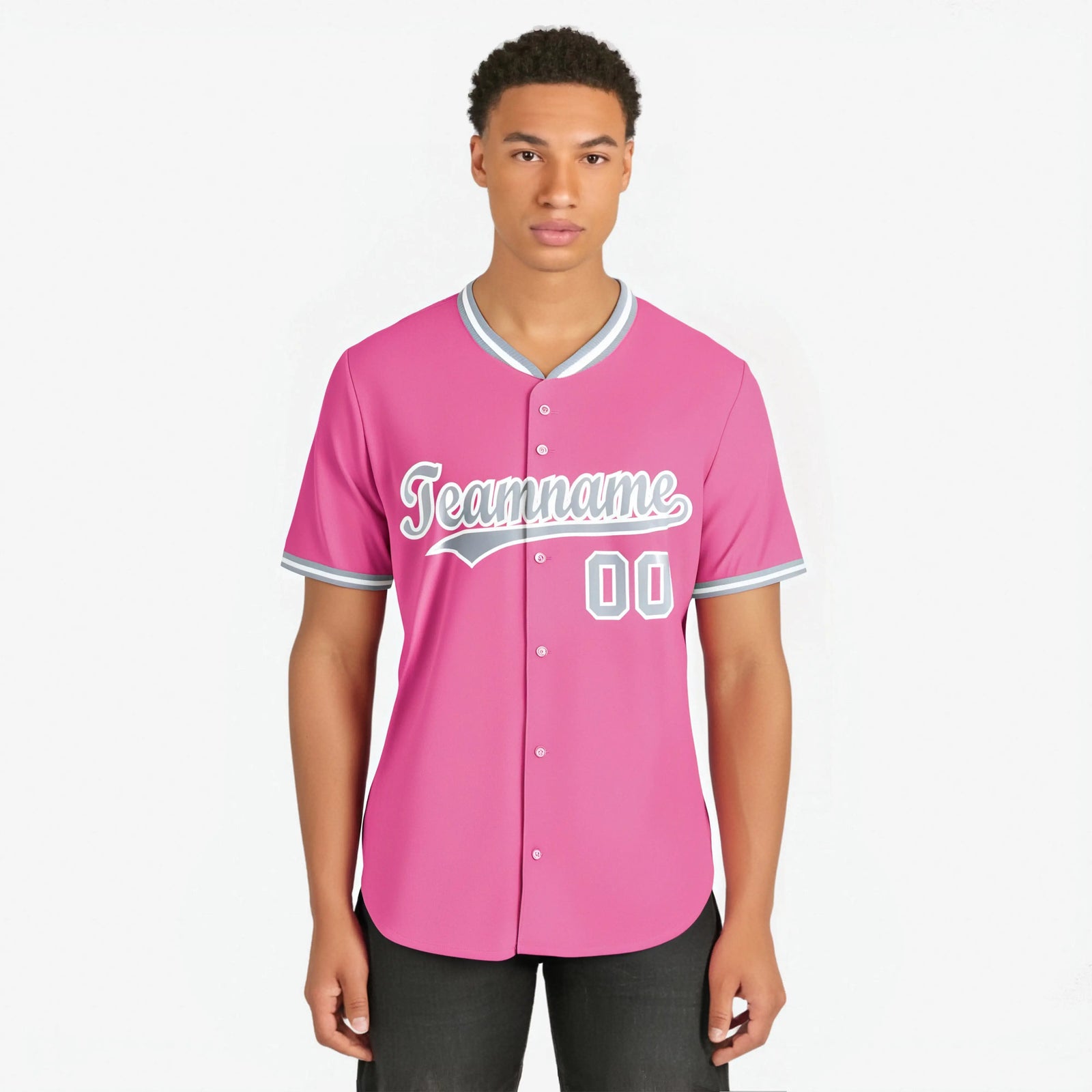 Custom Pink Gray White Authentic Baseball Jersey