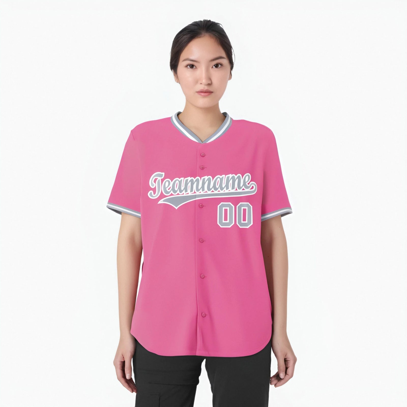 Custom Pink Gray White Authentic Baseball Jersey