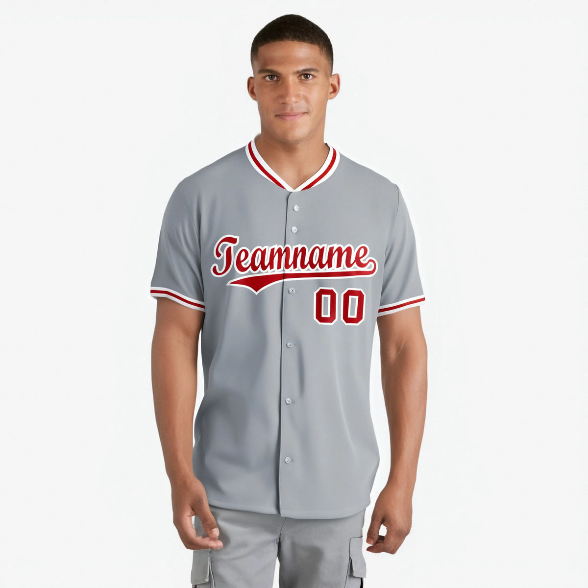 Custom Gray Red White Authentic Baseball Jersey