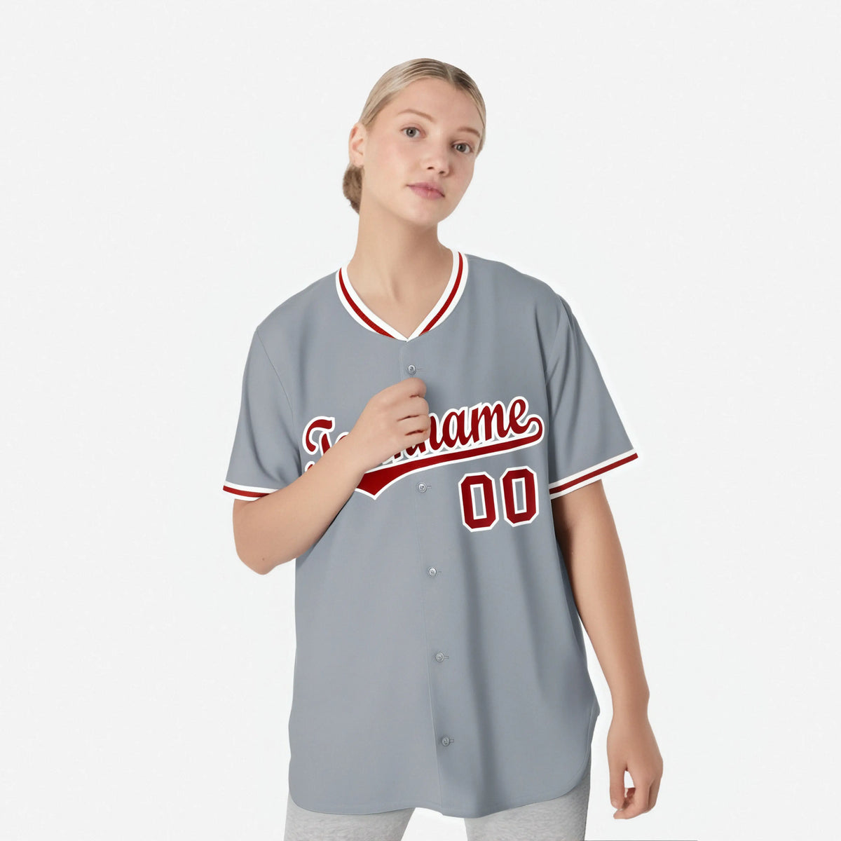 Custom Gray Red White Authentic Baseball Jersey