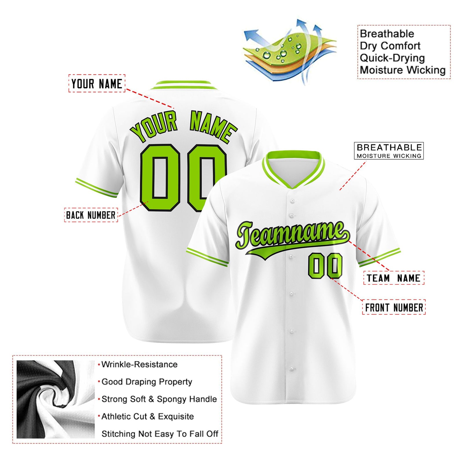 Custom White Neon Green Authentic Baseball Jersey