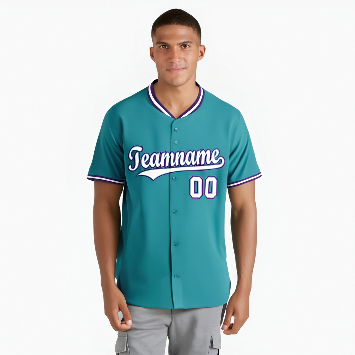 Custom Aqua Purple White Authentic Baseball Jersey