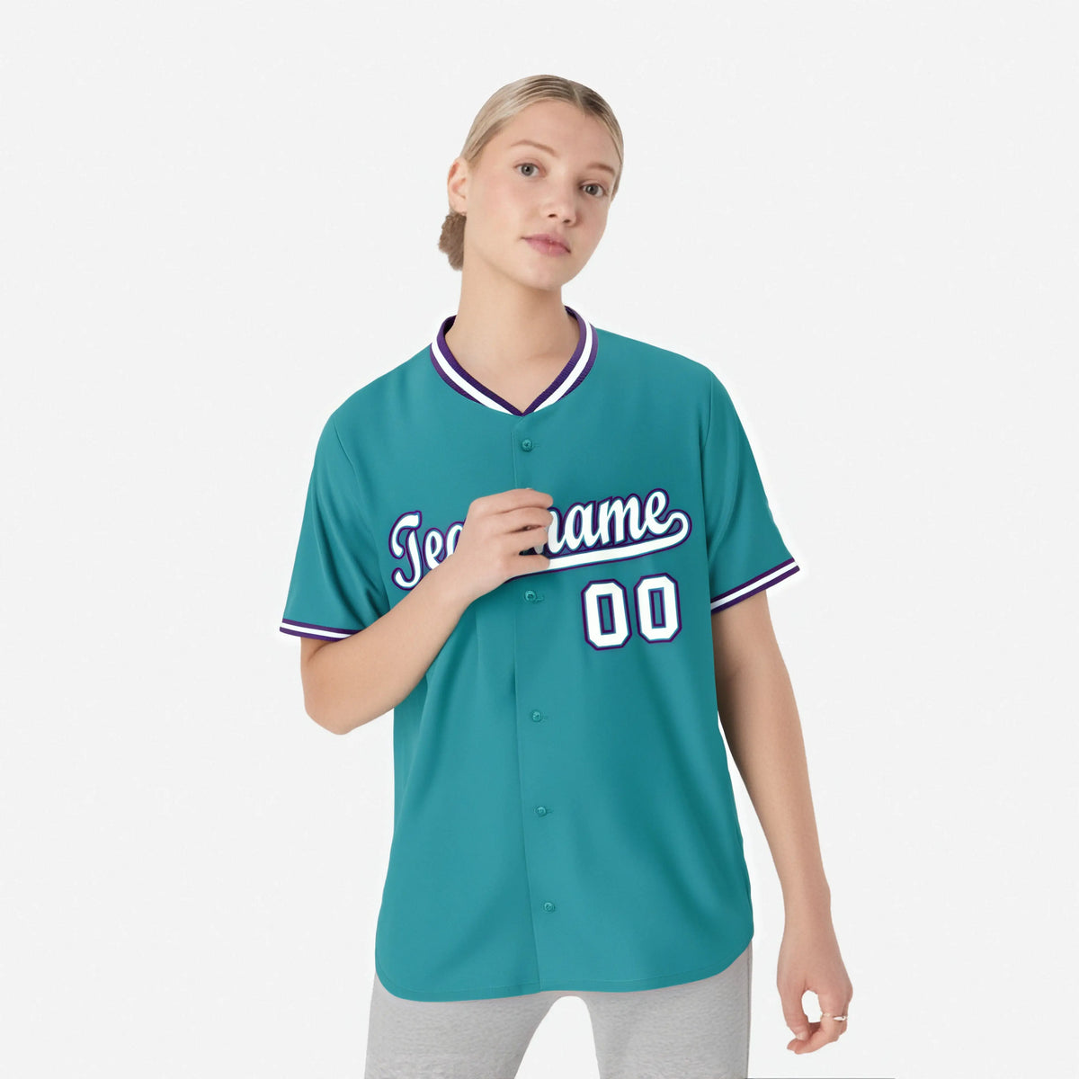 Custom Aqua Purple White Authentic Baseball Jersey