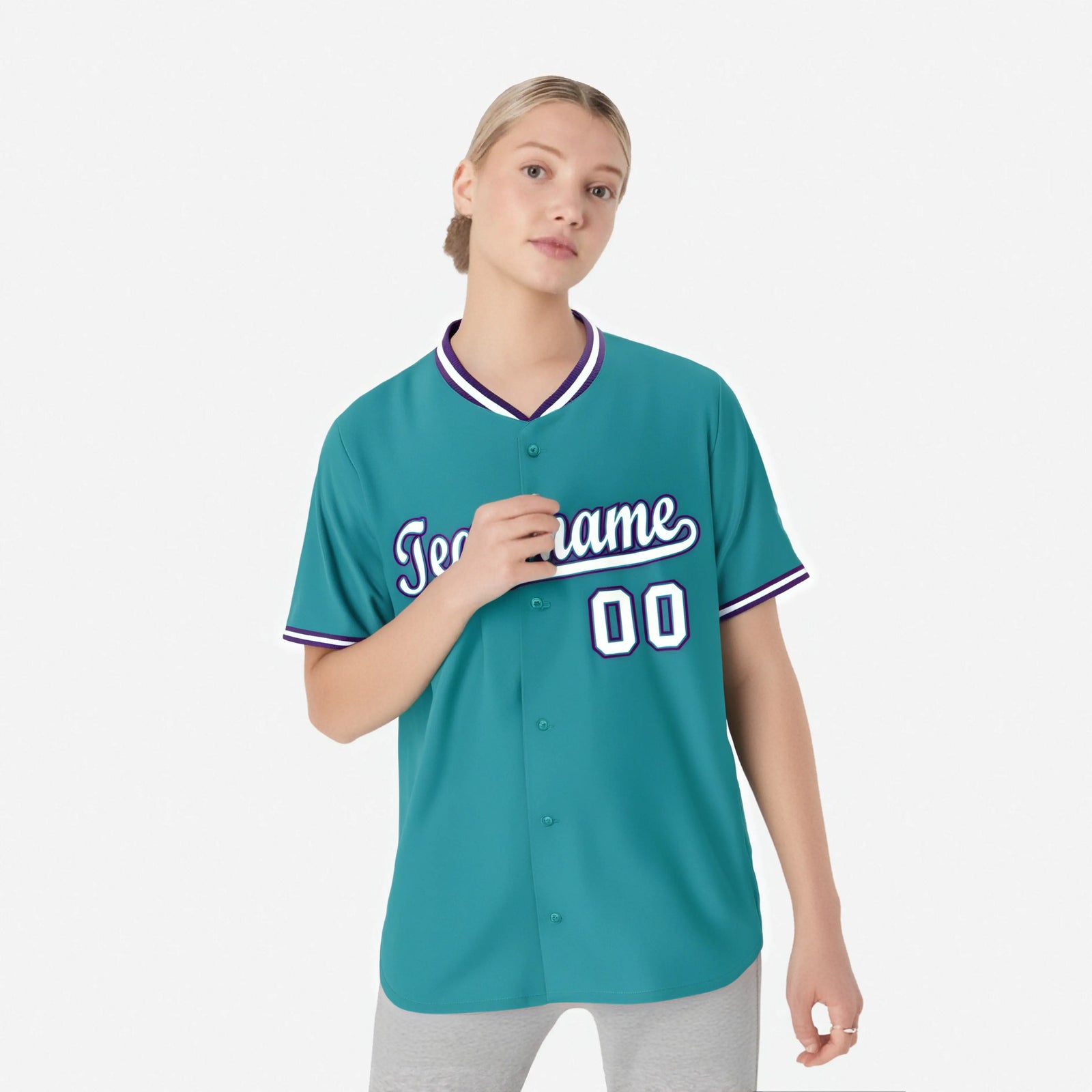 Custom Aqua Purple White Authentic Baseball Jersey