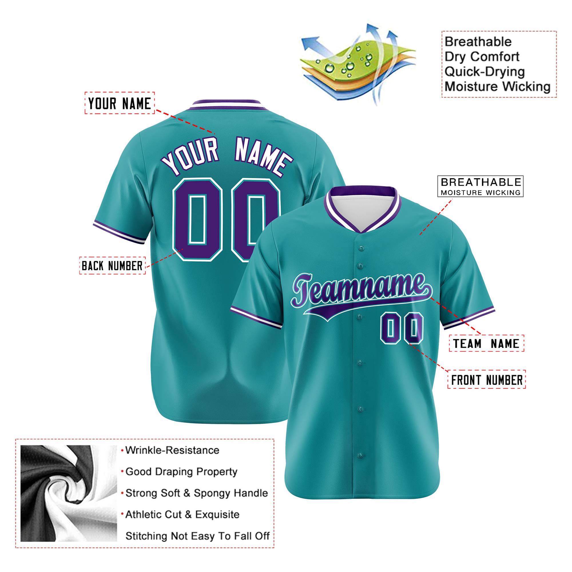 Custom Aqua Purple White Authentic Baseball Jersey