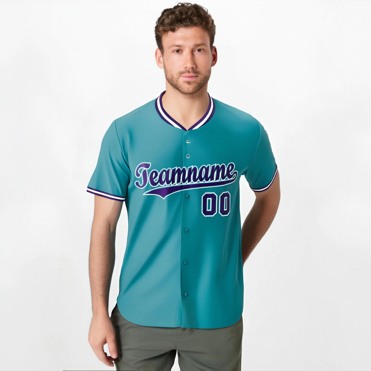 Custom Aqua Purple White Authentic Baseball Jersey
