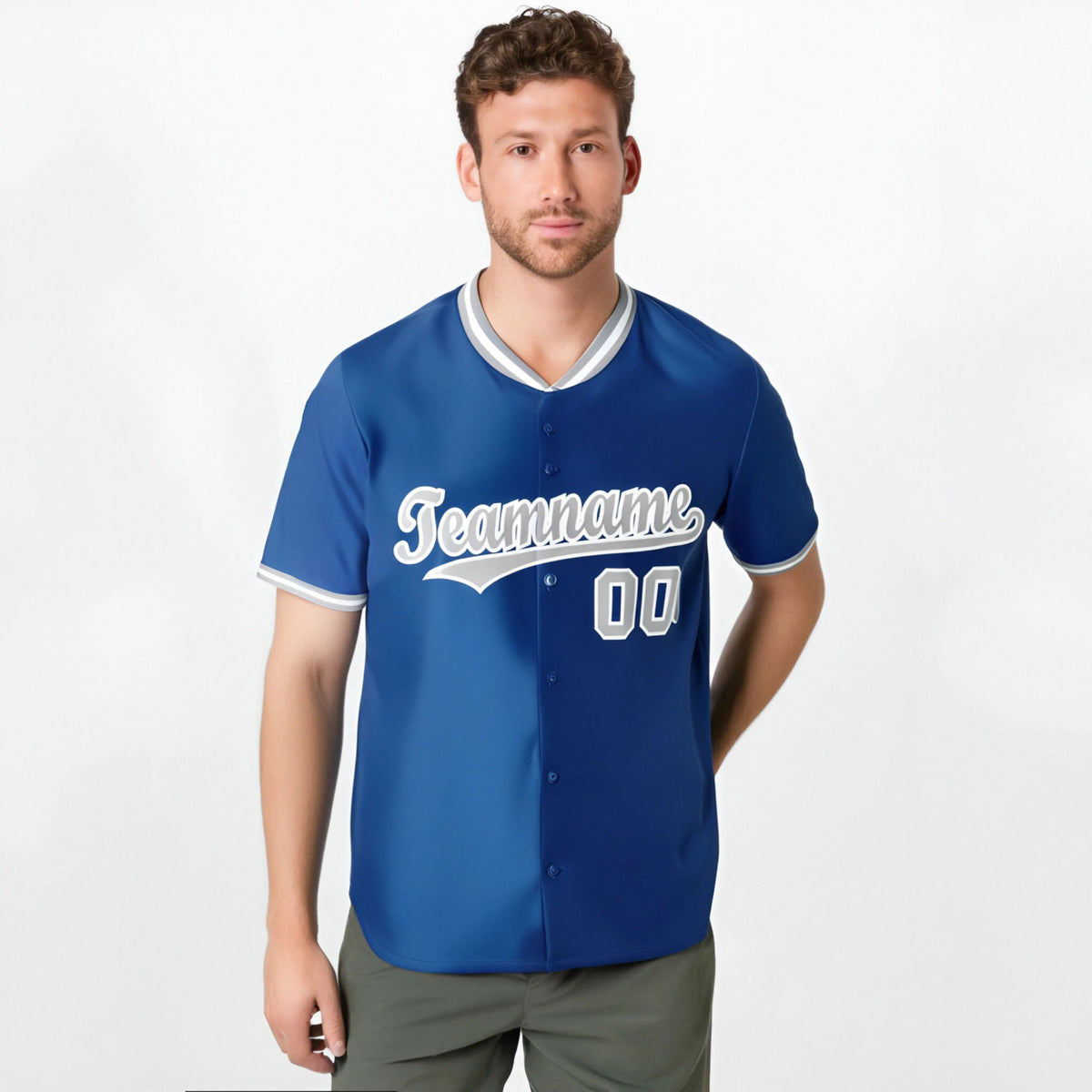 Custom Royal Blue Gray White Authentic Baseball Jersey